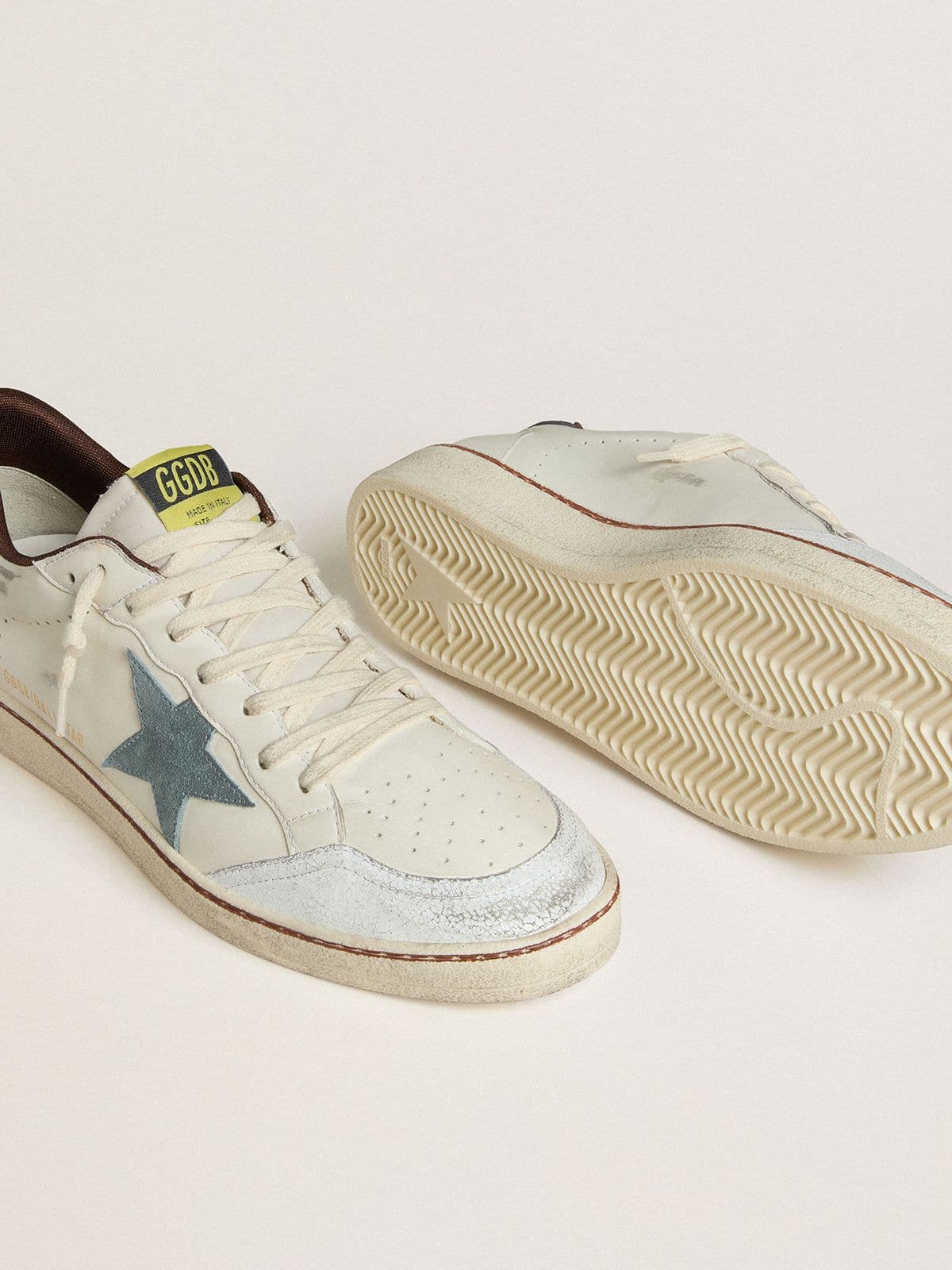 Golden Goose Men’s Ball Star In White Leather With Light Blue Suede Star And Brown Nubuck Heel Tab - Sneaker Türkiye