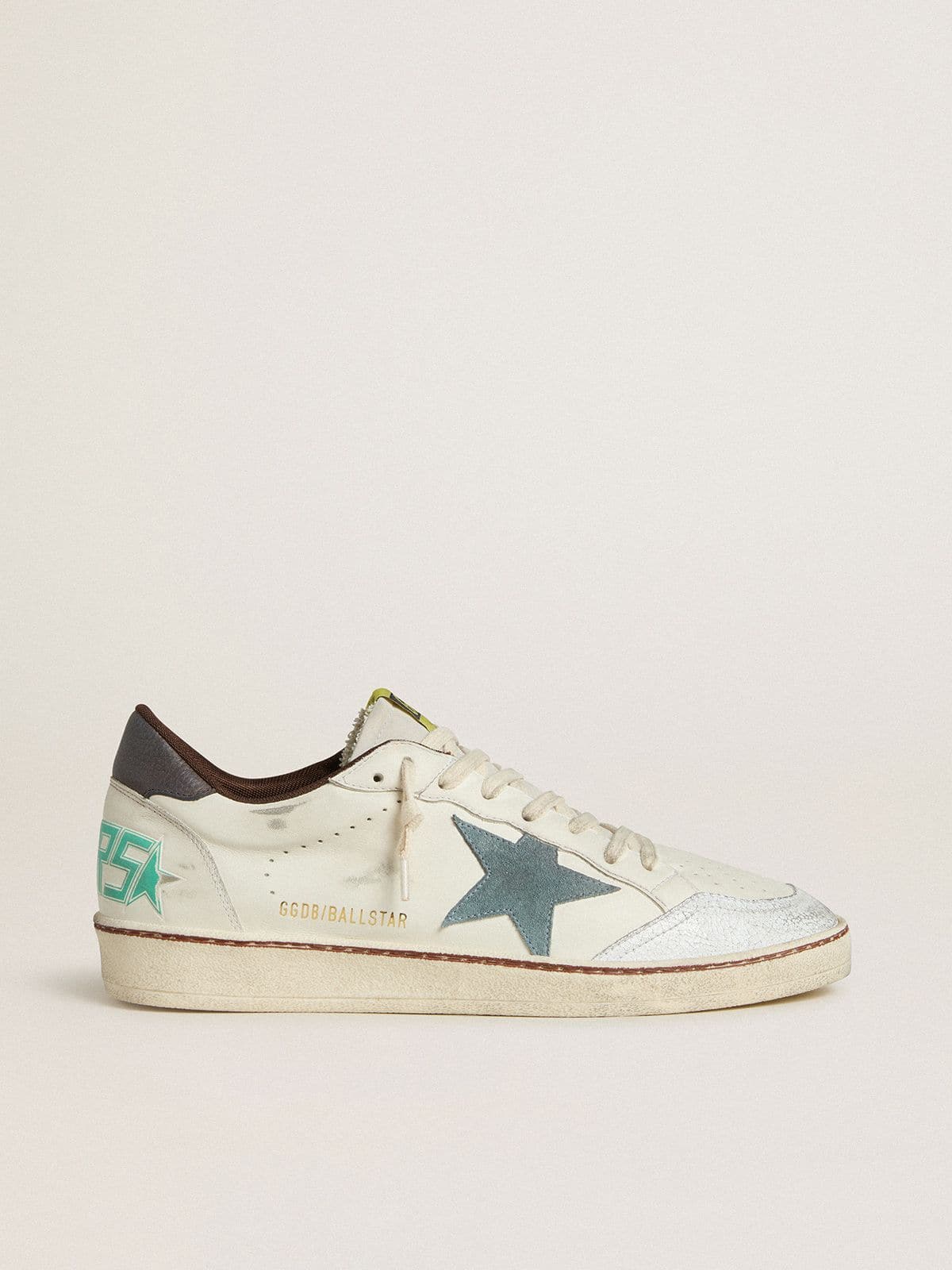 Golden Goose Men’s Ball Star In White Leather With Light Blue Suede Star And Brown Nubuck Heel Tab - Sneaker Türkiye