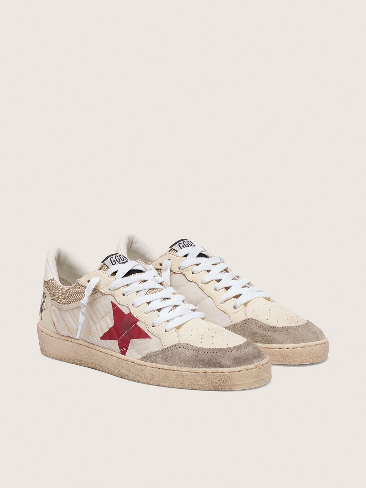 Golden Goose Ball Star In Nylon And White Mesh With Red Nylon Star And White Leather Heel Tab - Sneaker Türkiye