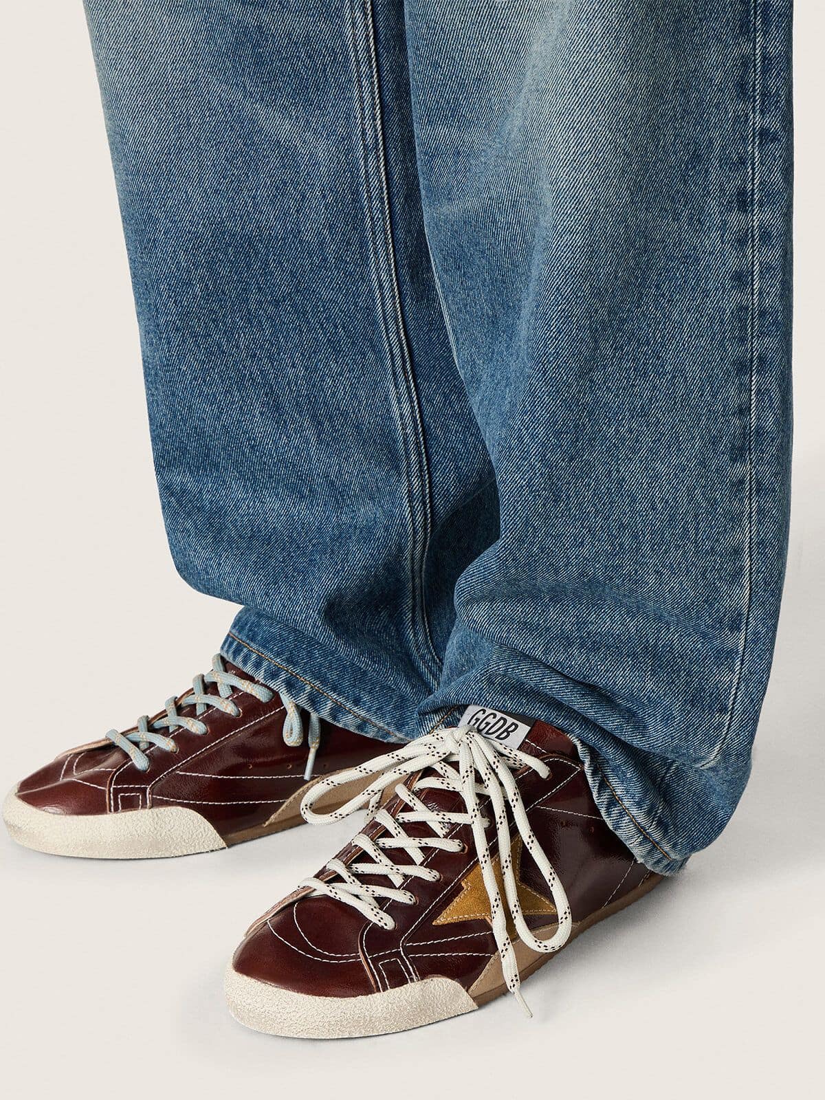 Golden Goose Men’s True-Star In Burgundy Naplak With Suede Star And Silver Nappa Heel Tab - Sneaker Türkiye