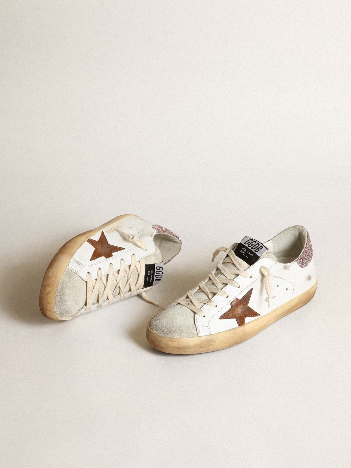 Golden Goose Super-Star With A Tan Star And Pink Glitter Heel Tab - Sneaker Türkiye