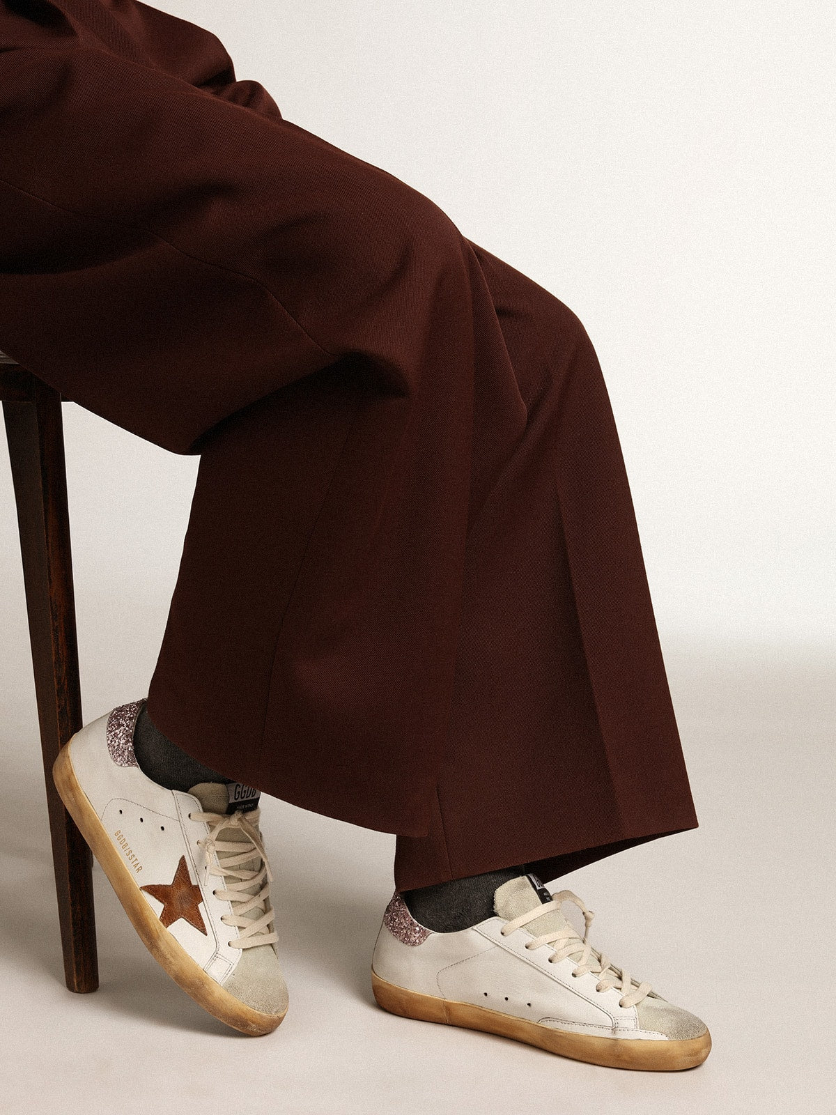 Golden Goose Super-Star With A Tan Star And Pink Glitter Heel Tab - Sneaker Türkiye