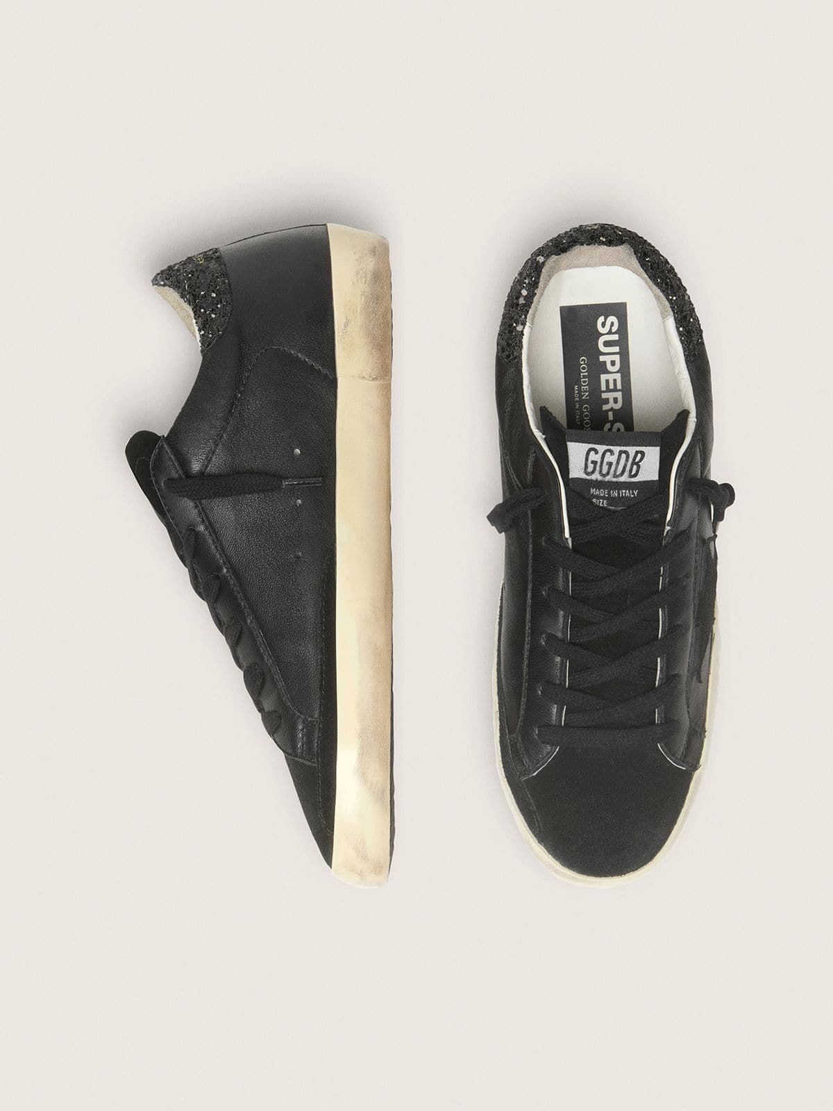 Golden Goose Women’s Super-Star In Black Nappa With Black Star And Glitter Heel Tab - Sneaker Türkiye