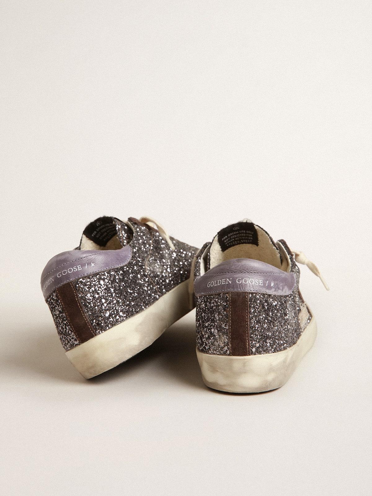 Golden Goose Super-Star In Glitter With A Brown Star And Lilac Heel Tab - Sneaker Türkiye