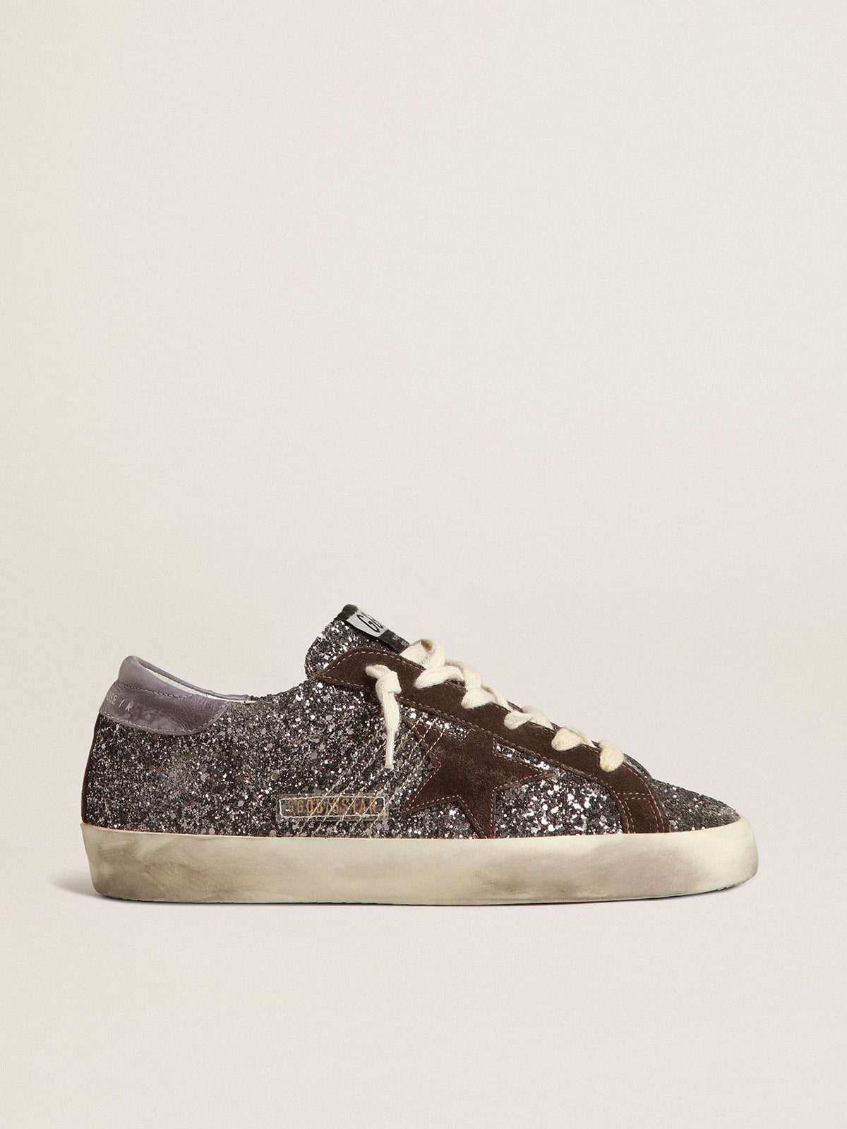 Golden Goose Super-Star In Glitter With A Brown Star And Lilac Heel Tab - Sneaker Türkiye