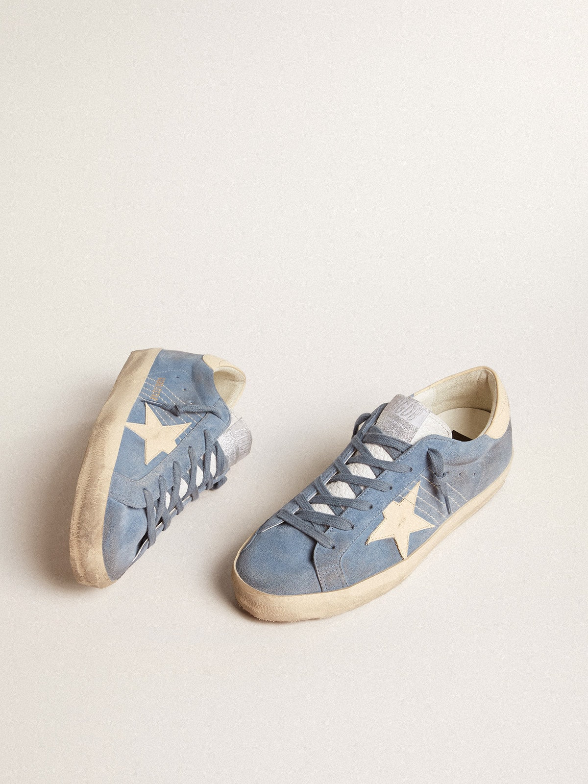 Golden Goose Super-Star In Light Blue Suede With Beige Leather Star And Heel Tab - Sneaker Türkiye
