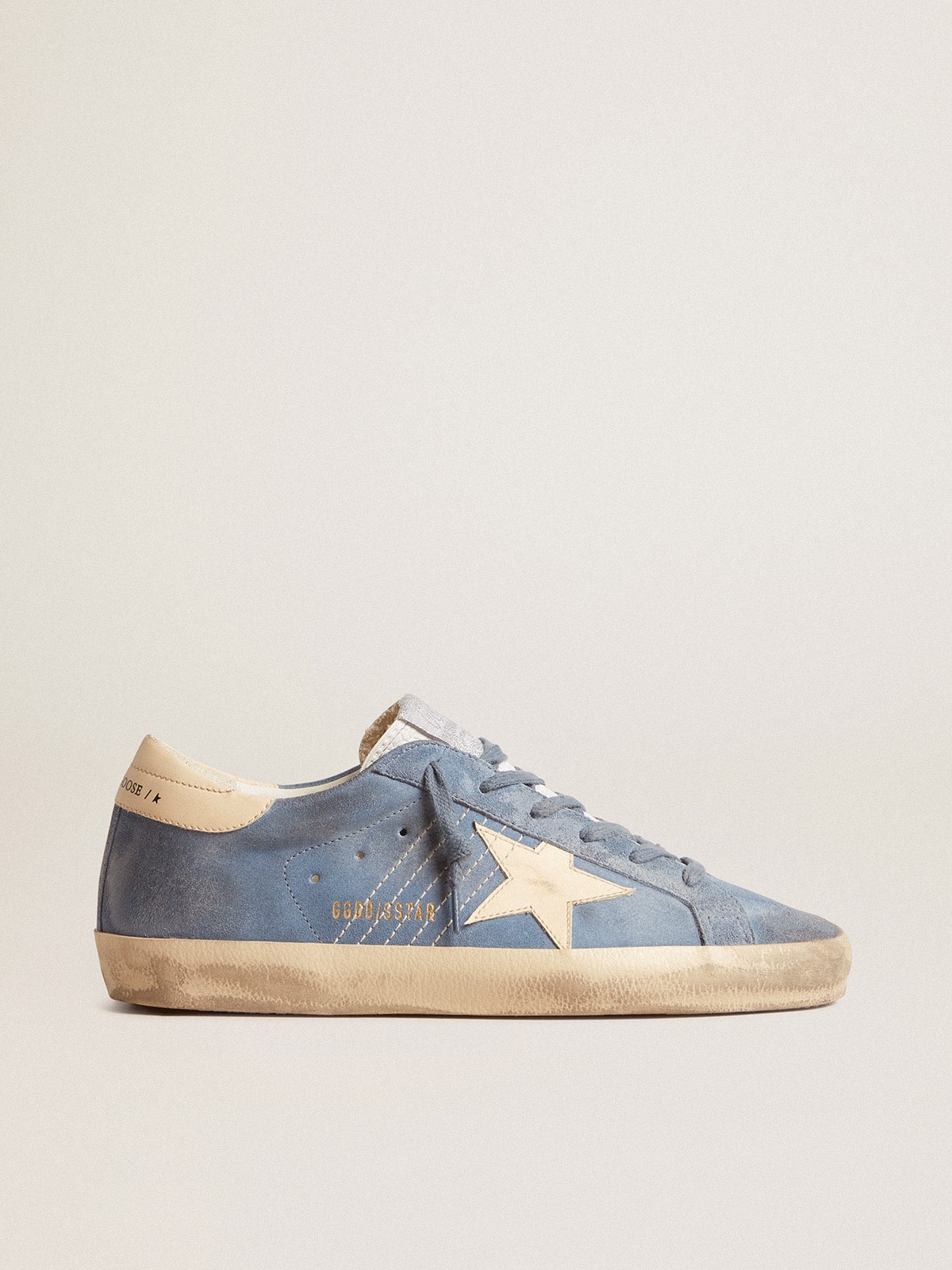 Golden Goose Super-Star In Light Blue Suede With Beige Leather Star And Heel Tab - Sneaker Türkiye