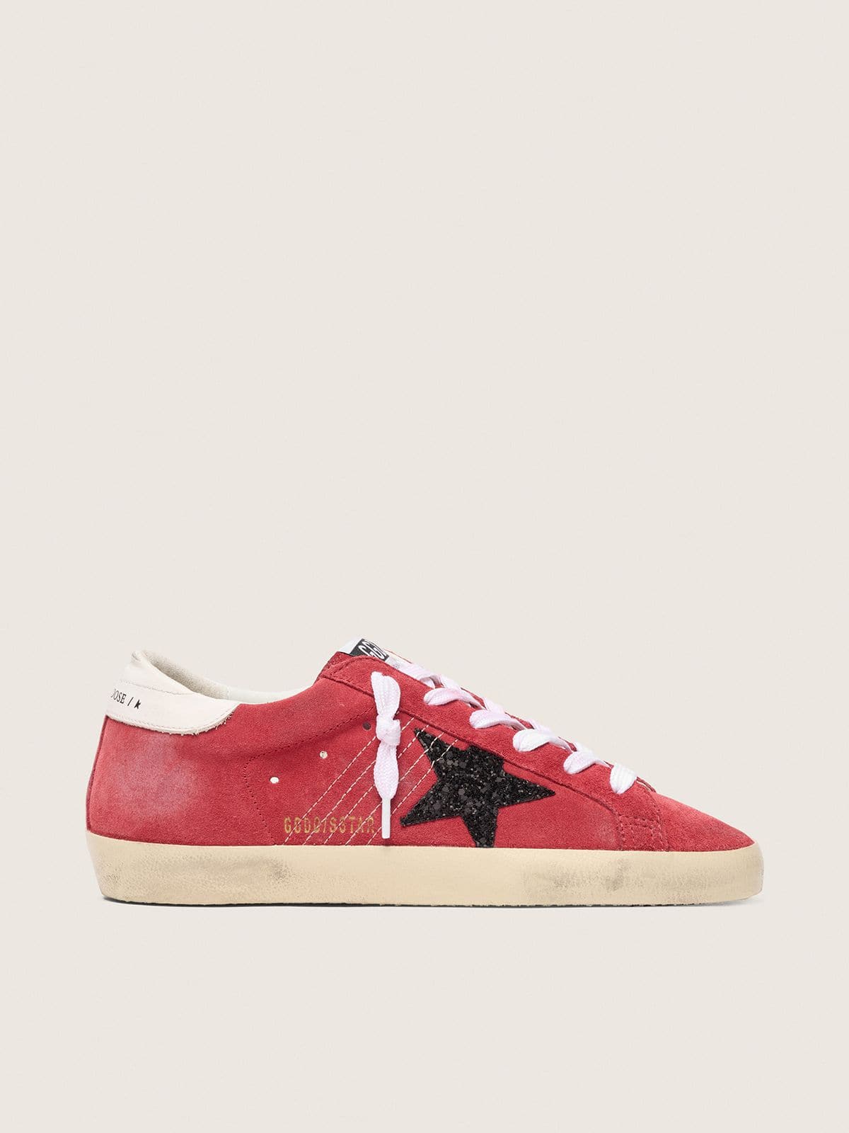 Golden Goose Women’s Super-Star In Red Suede With Glitter Star And White Heel Tab - Sneaker Türkiye