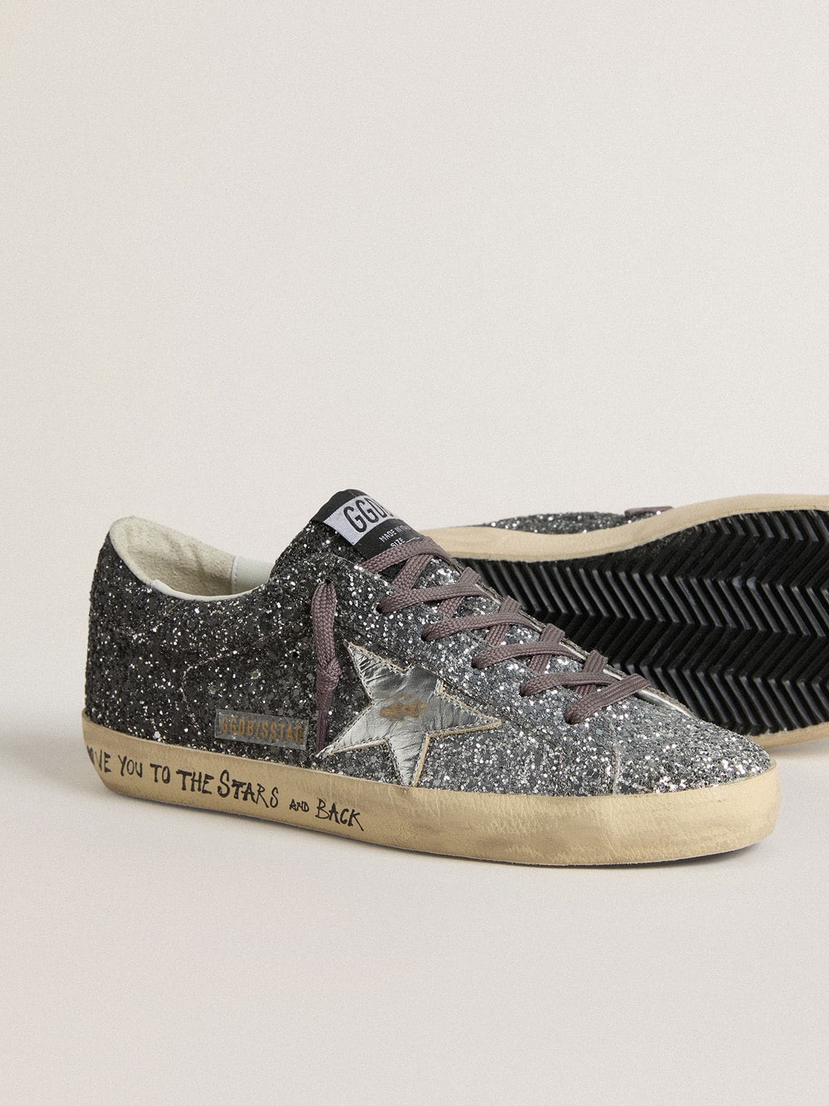 Golden Goose Women’s Super Star With Glitter Upper And Silver Metallic Leather Star - Sneaker Türkiye