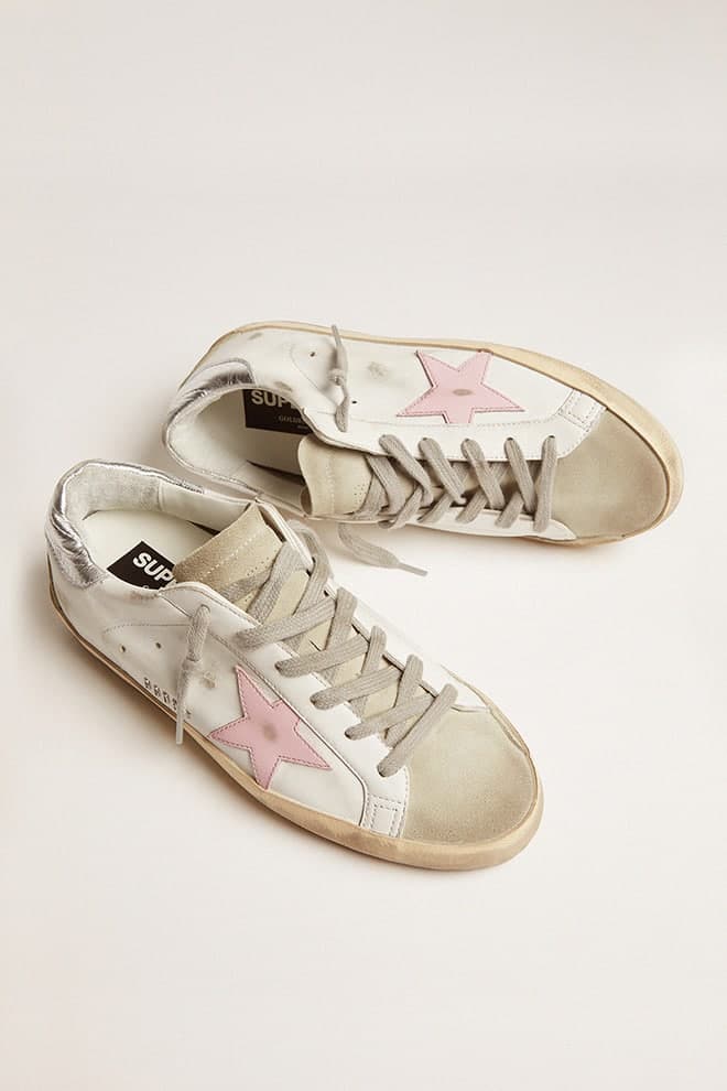 Golden Goose Women’s Leather Super-Star With Pink Star And Silver Heel Tab - Sneaker Türkiye