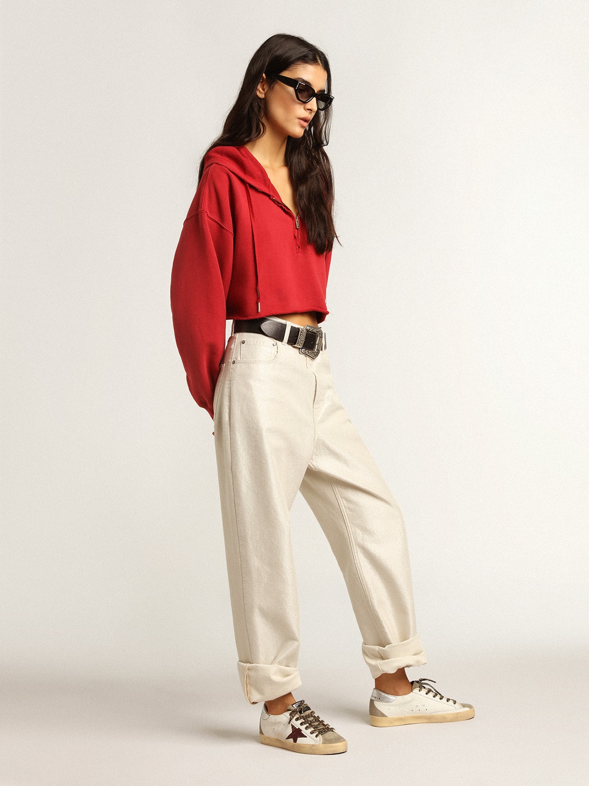 Golden Goose Super-Star With Burgundy Glitter Star And Silver Heel Tab - Sneaker Türkiye