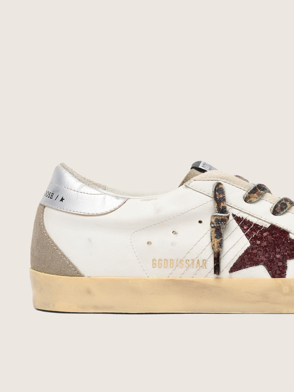 Golden Goose Super-Star With Burgundy Glitter Star And Silver Heel Tab - Sneaker Türkiye