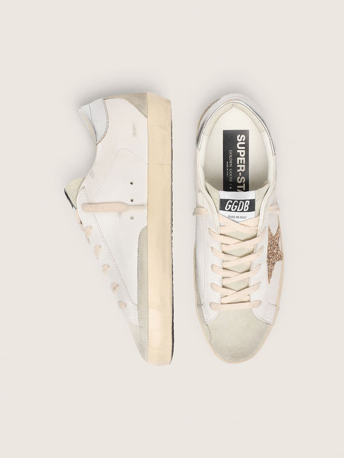 Golden Goose Women’s Super-Star With Gold Glitter Star And Ice-Gray Suede Inserts - Sneaker Türkiye