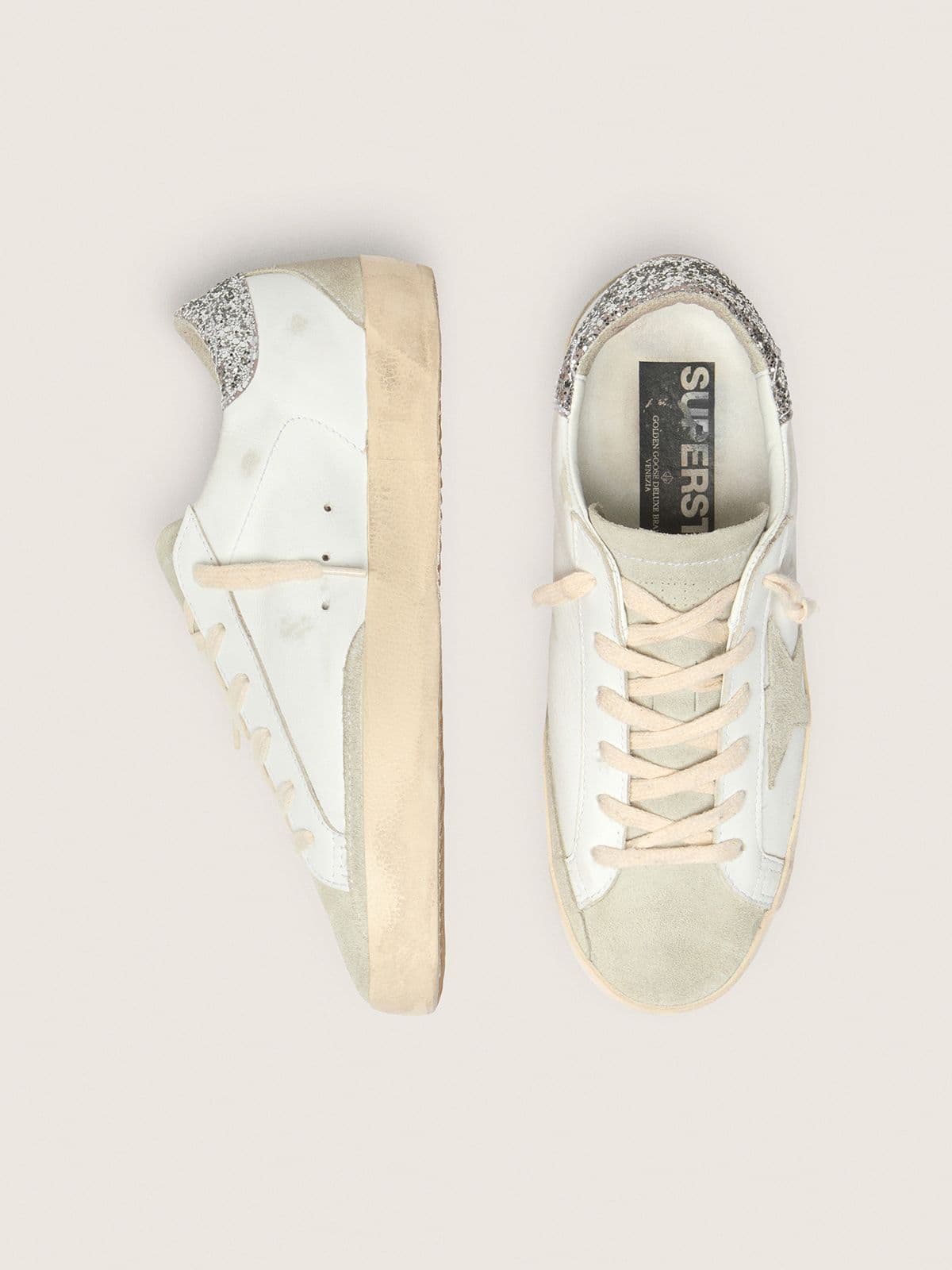 Golden Goose Women’s Super-Star With Gray Star And Silver Glitter Heel Tab - Sneaker Türkiye