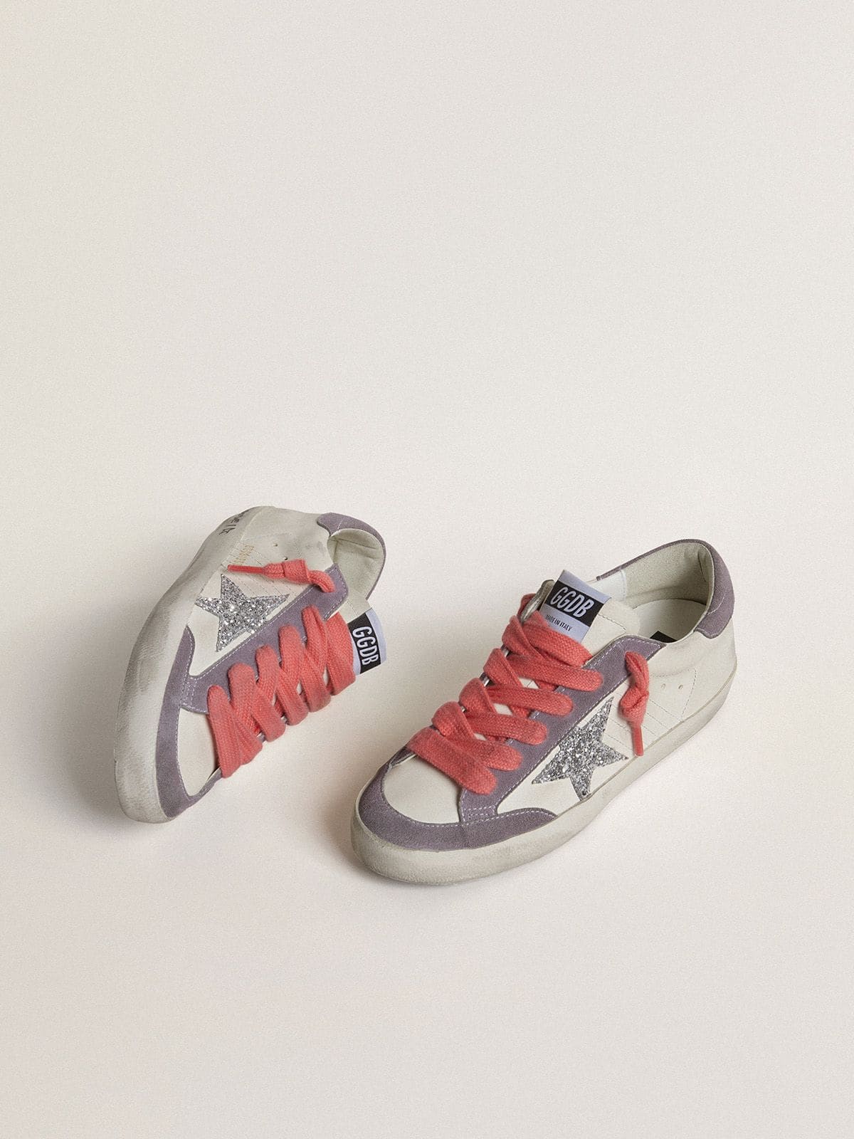 Golden Goose Women’s Super-Star With Silver Glitter Star And Lilac Suede Heel Tab - Sneaker Türkiye