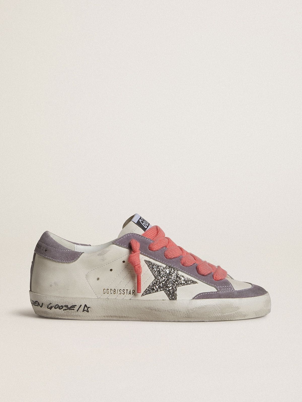 Golden Goose Women’s Super-Star With Silver Glitter Star And Lilac Suede Heel Tab - Sneaker Türkiye