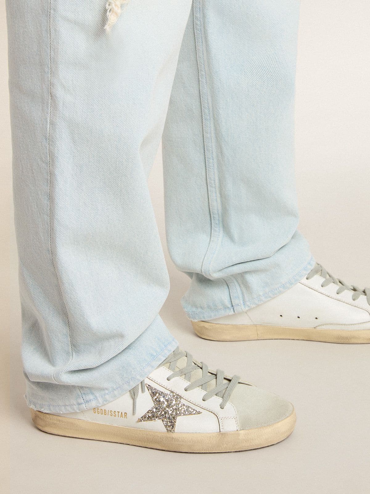 Golden Goose Super-Star Sabot With A Platinum Glitter Star And Suede Tongue - Sneaker Türkiye