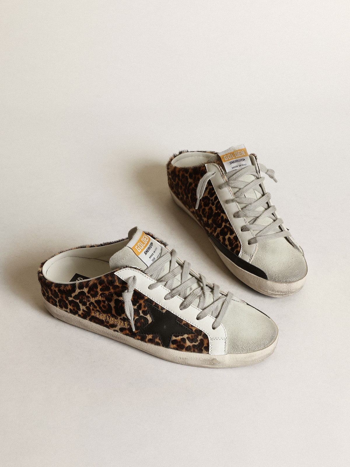 Golden Goose Women’s Super-Star Sabot In Leopard Print Pony Skin With Black Star - Sneaker Türkiye