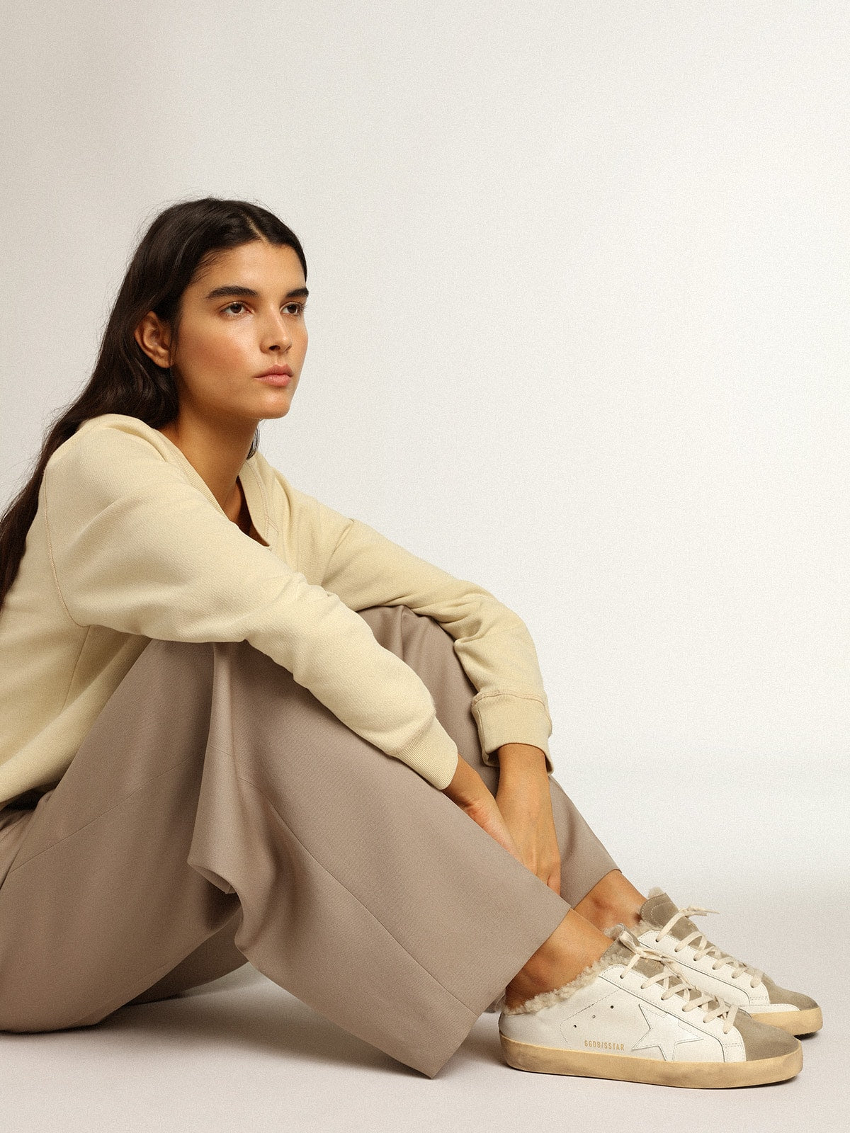 Golden Goose Super-Star Sabots With White Leather Star And Shearling Lining - Sneaker Türkiye