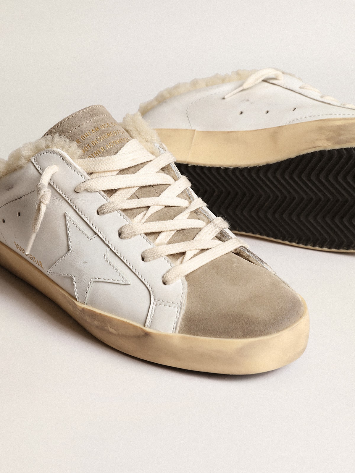 Golden Goose Super-Star Sabots With White Leather Star And Shearling Lining - Sneaker Türkiye