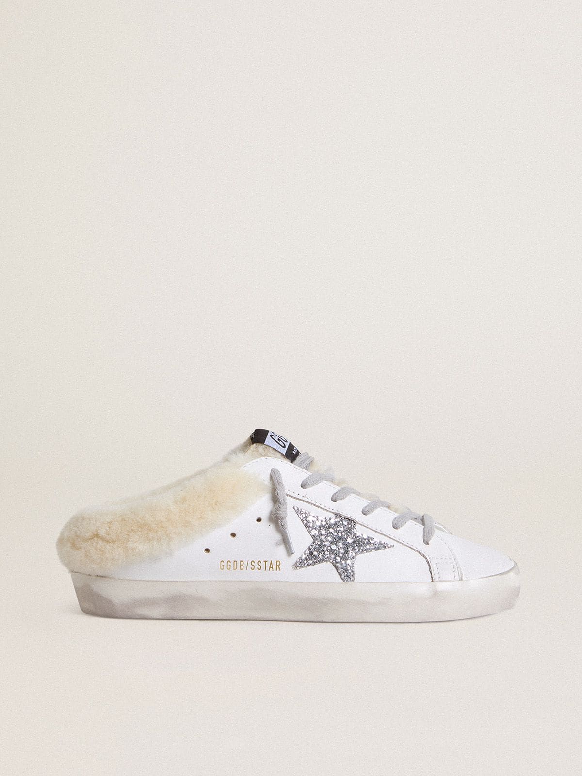 Golden Goose Super-Star Sabots In White Leather With Shearling Lining And Silver Star - Sneaker Türkiye
