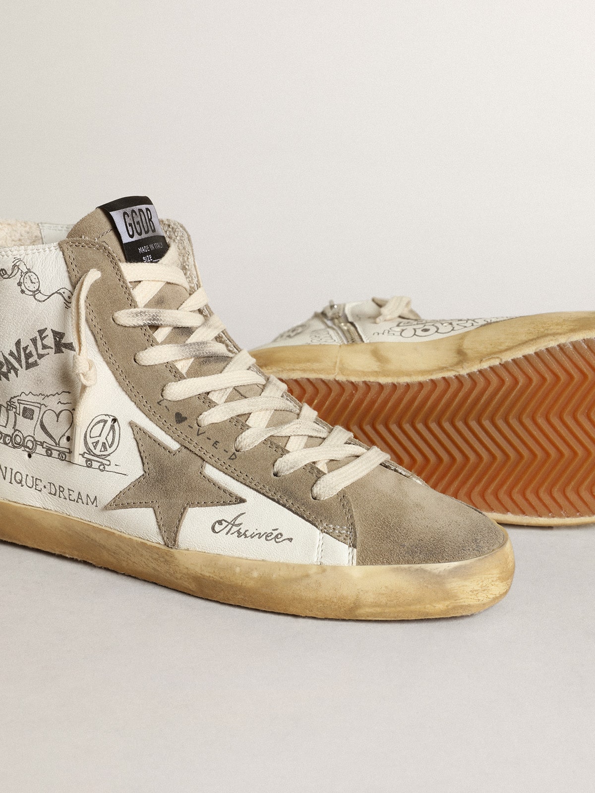 Golden Goose Women’s Francy With Dove Gray Suede Inserts And All-Over Lettering - Sneaker Türkiye