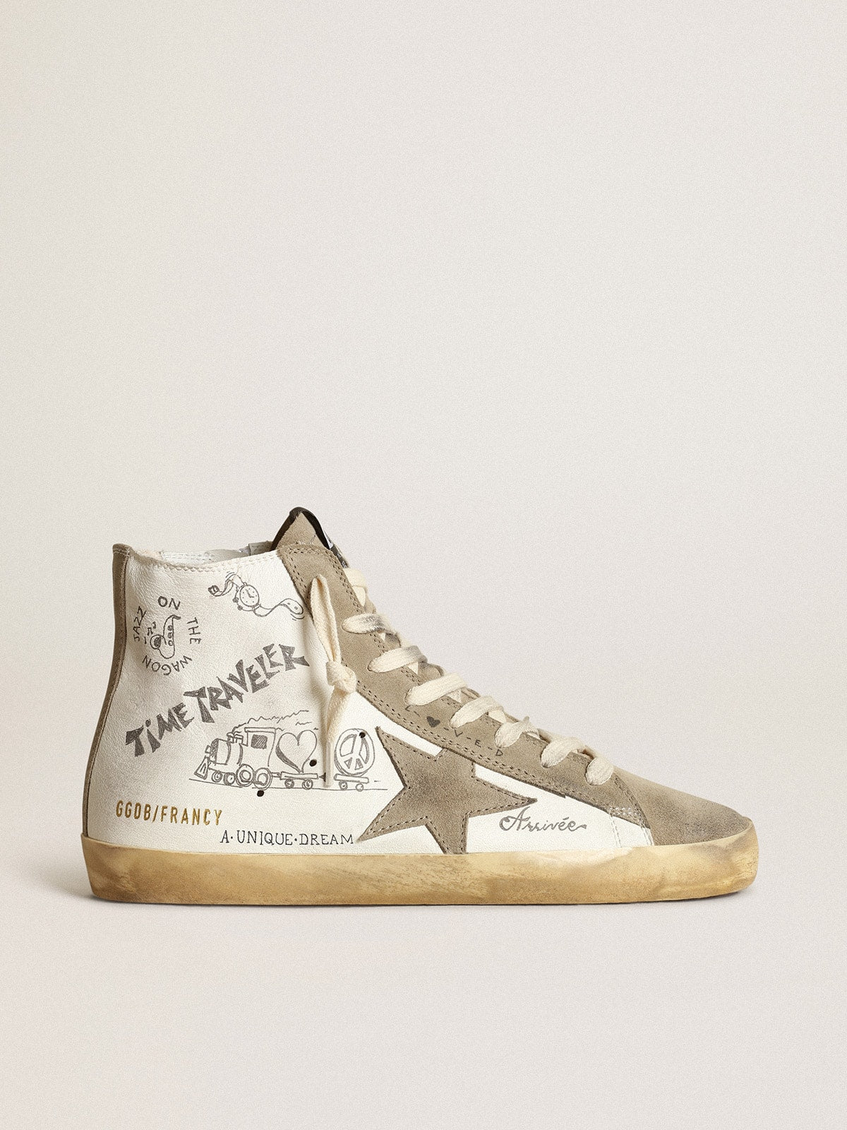Golden Goose Women’s Francy With Dove Gray Suede Inserts And All-Over Lettering - Sneaker Türkiye
