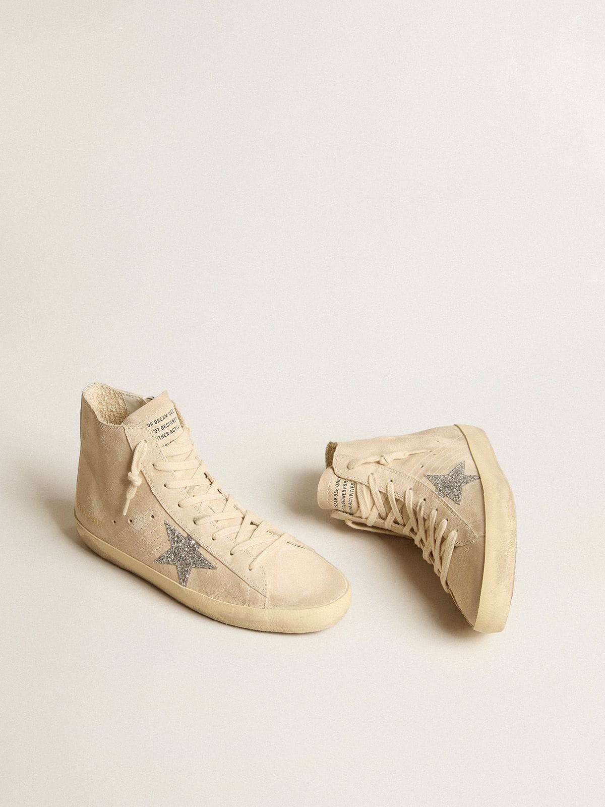 Golden Goose Women’s Francy In Beige Suede With Silver Glitter Star - Sneaker Türkiye