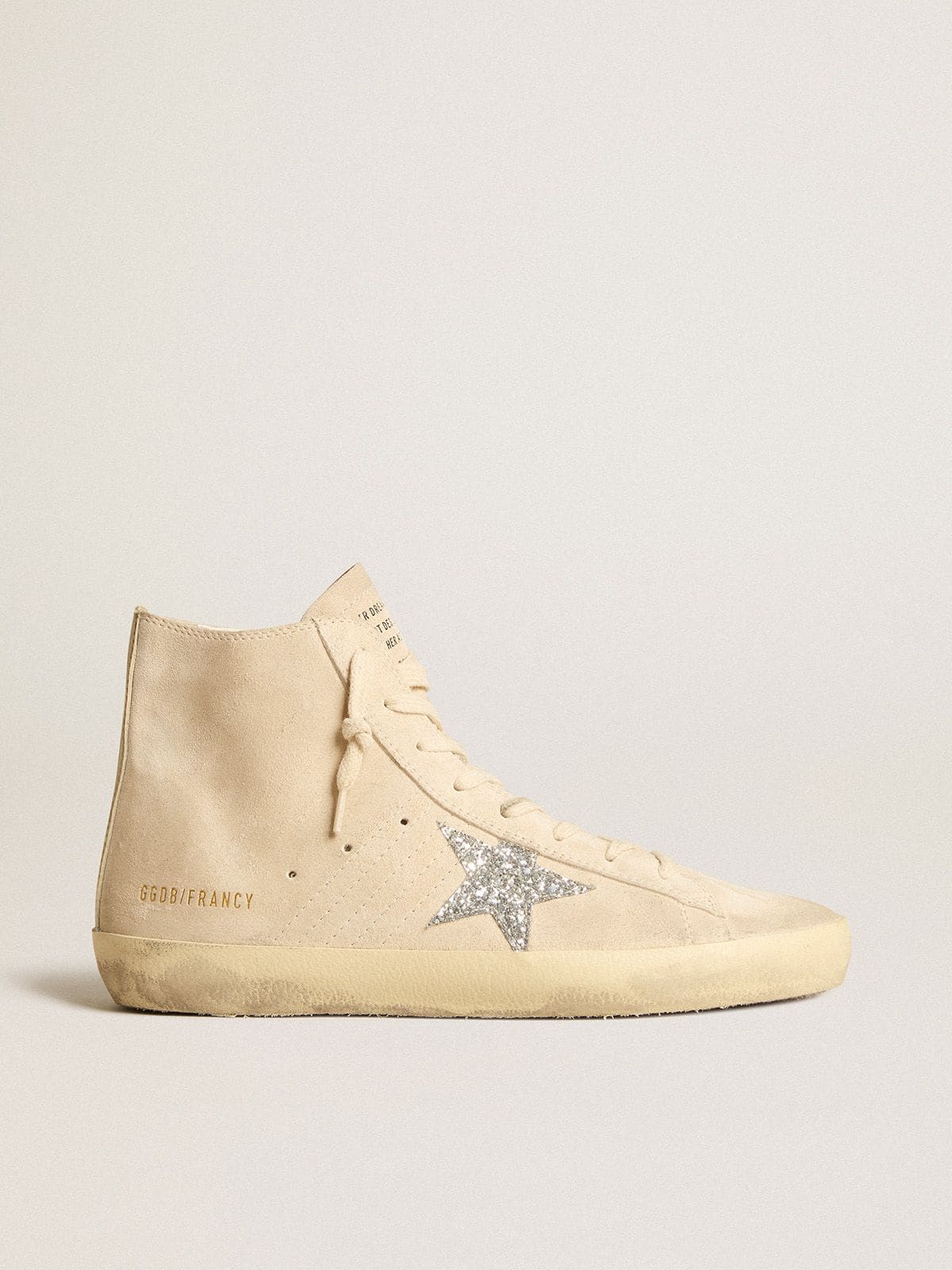Golden Goose Women’s Francy In Beige Suede With Silver Glitter Star - Sneaker Türkiye