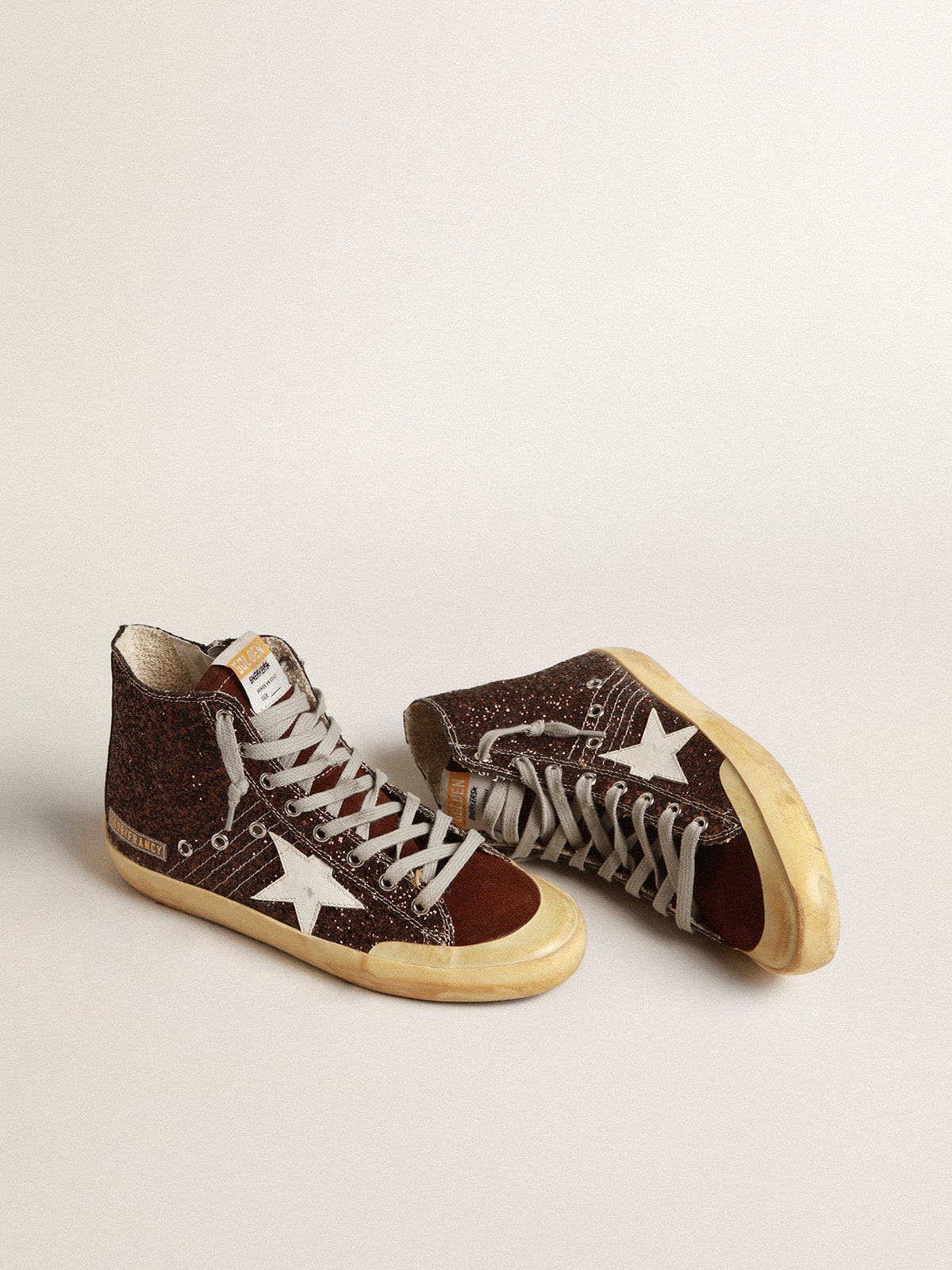 Golden Goose Francy Penstar In Brown Glitter With White Leather Star - Sneaker Türkiye