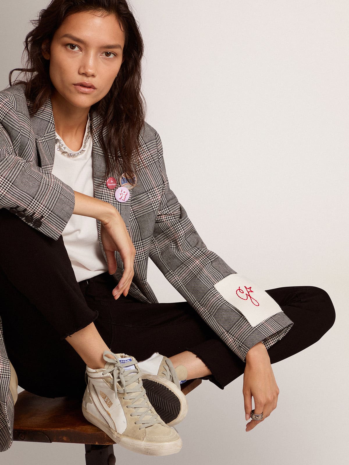 Golden Goose Women’s Slide With Ice-Gray Suede Star And White Flash - Sneaker Türkiye