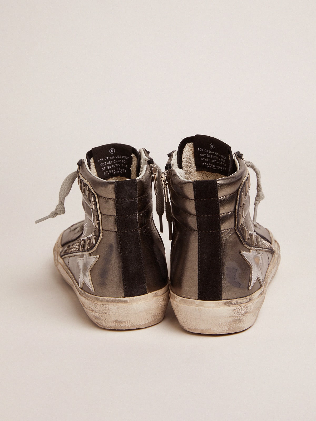 Golden Goose Women’s Slide With Silver Laminated Leather Upper And Studs - Sneaker Türkiye