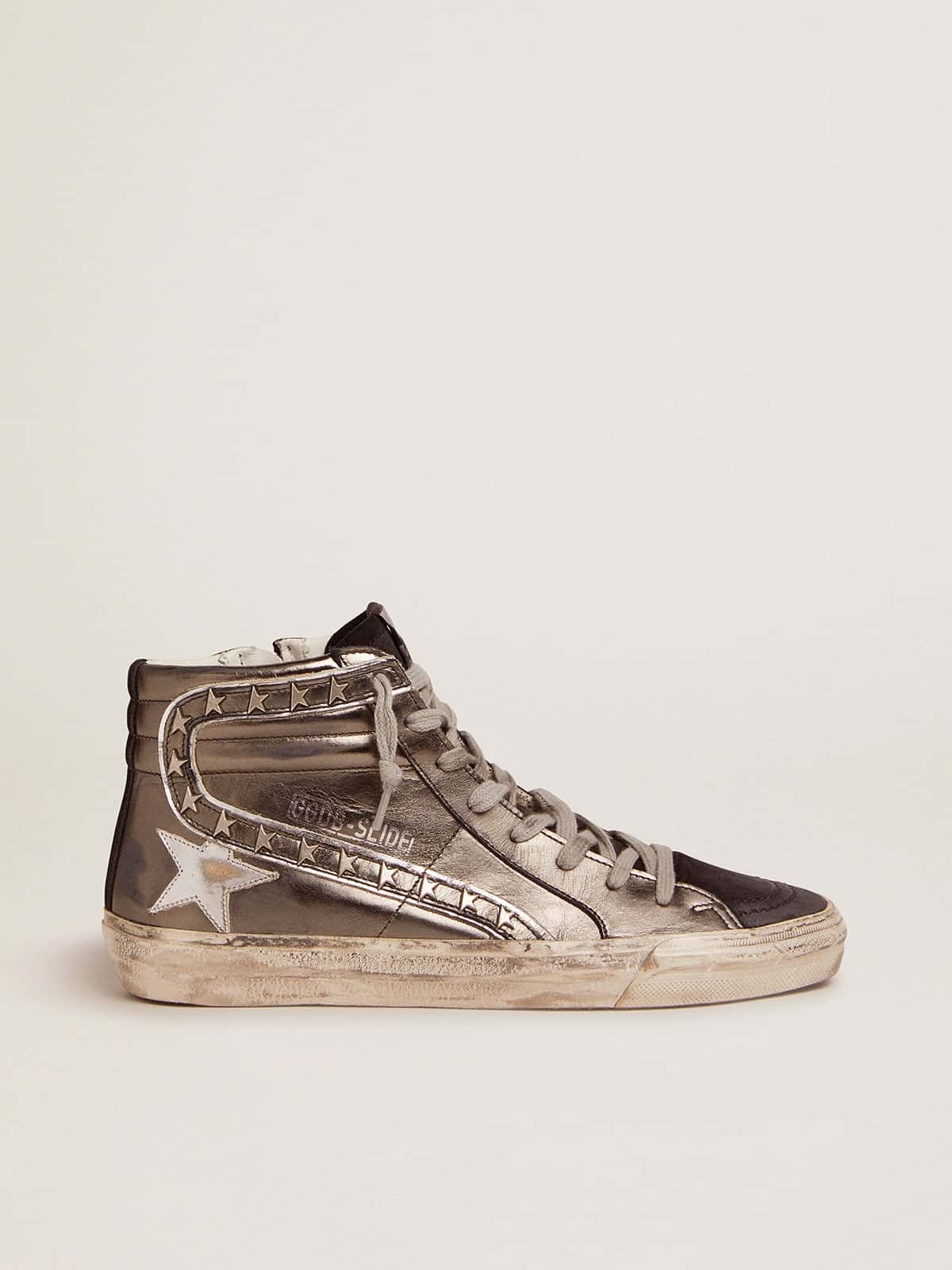 Golden Goose Women’s Slide With Silver Laminated Leather Upper And Studs - Sneaker Türkiye