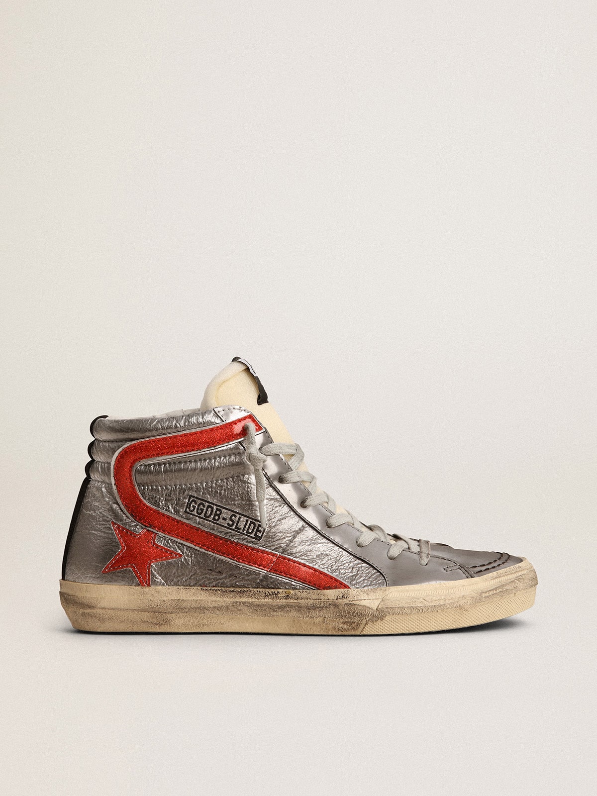 Golden Goose Women’s Slide With Silver Metallic Leather Upper And Red Metallic Leather Flash - Sneaker Türkiye