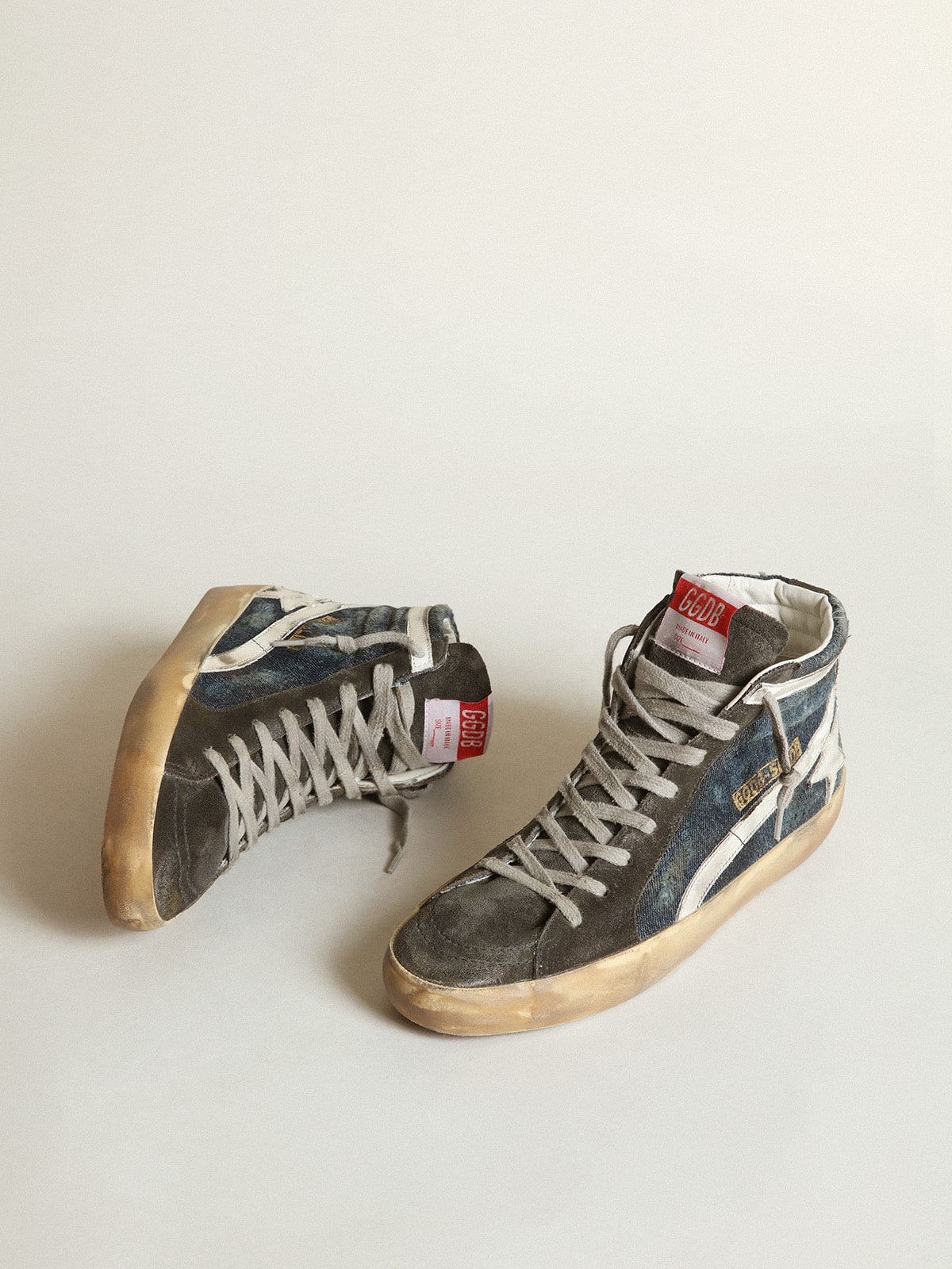 Golden Goose Slide In Midnight-Blue Denim With White Leather Star - Sneaker Türkiye