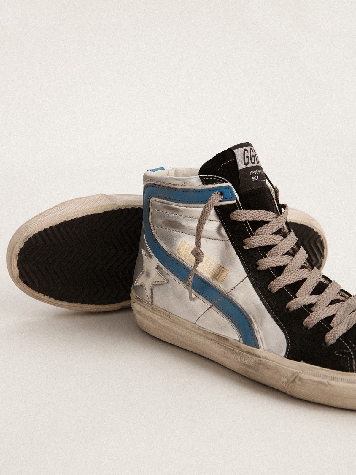 Golden Goose Slide In Silver Metallic Leather With White Leather Star - Sneaker Türkiye