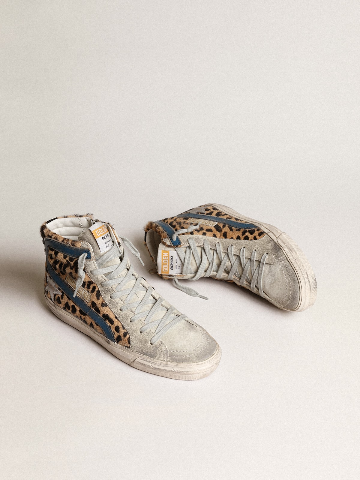 Golden Goose Women’s Slide In Leopard Print Pony Skin With Silver Leather Star - Sneaker Türkiye