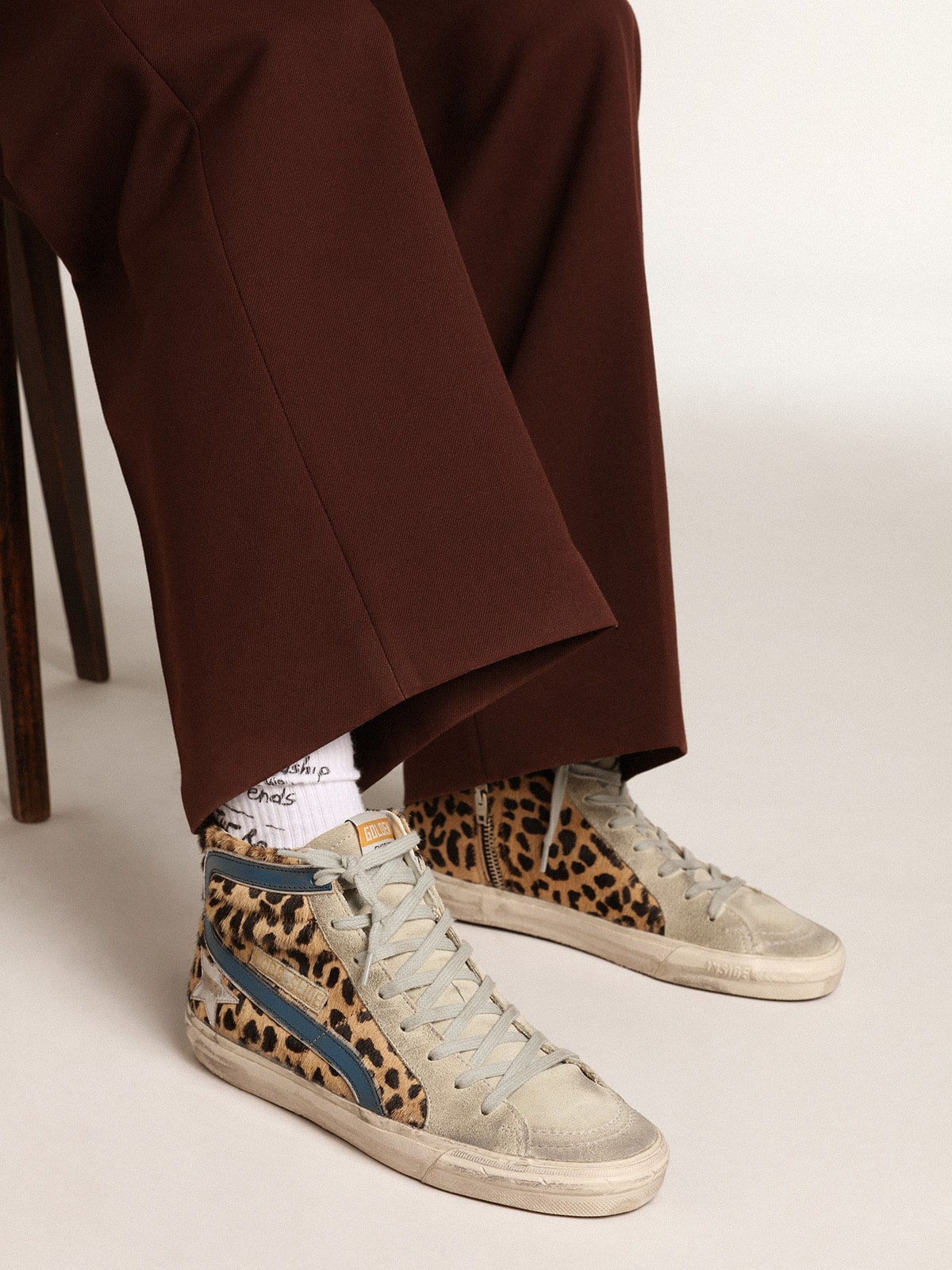 Golden Goose Women’s Slide In Leopard Print Pony Skin With Silver Leather Star - Sneaker Türkiye