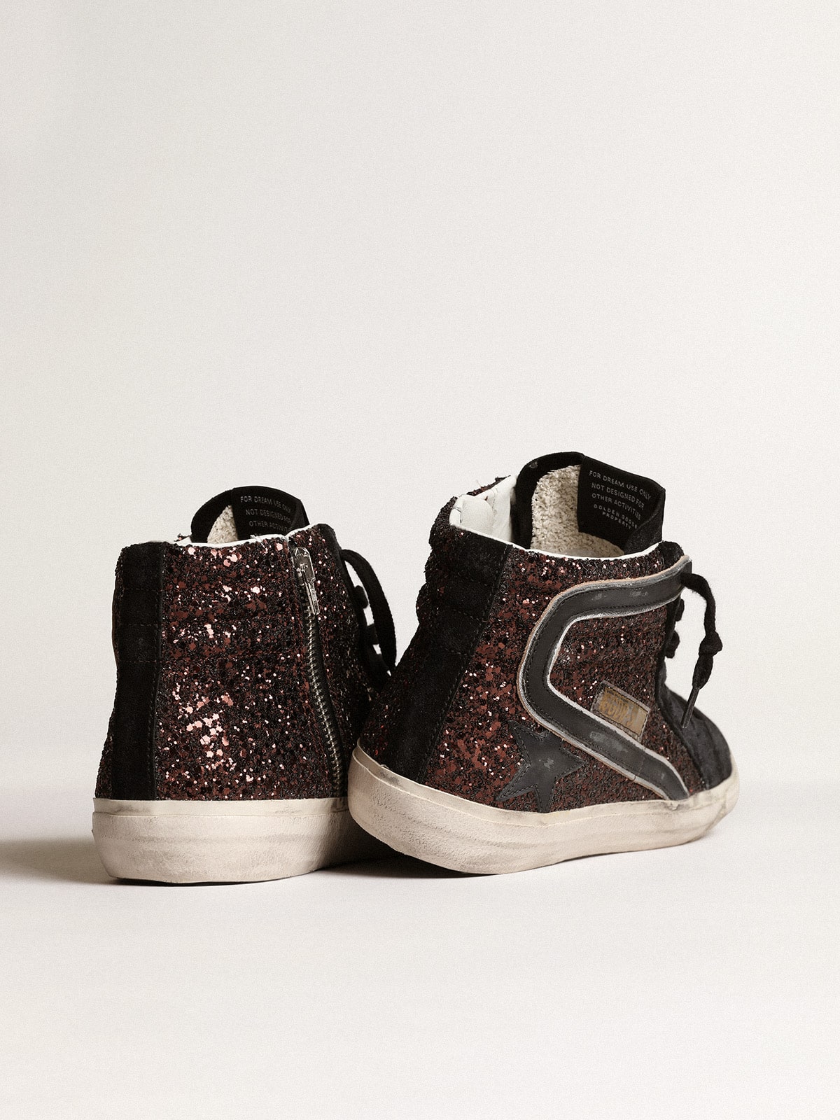 Golden Goose Slide In Brown Glitter With Black Leather Star And Flash - Sneaker Türkiye