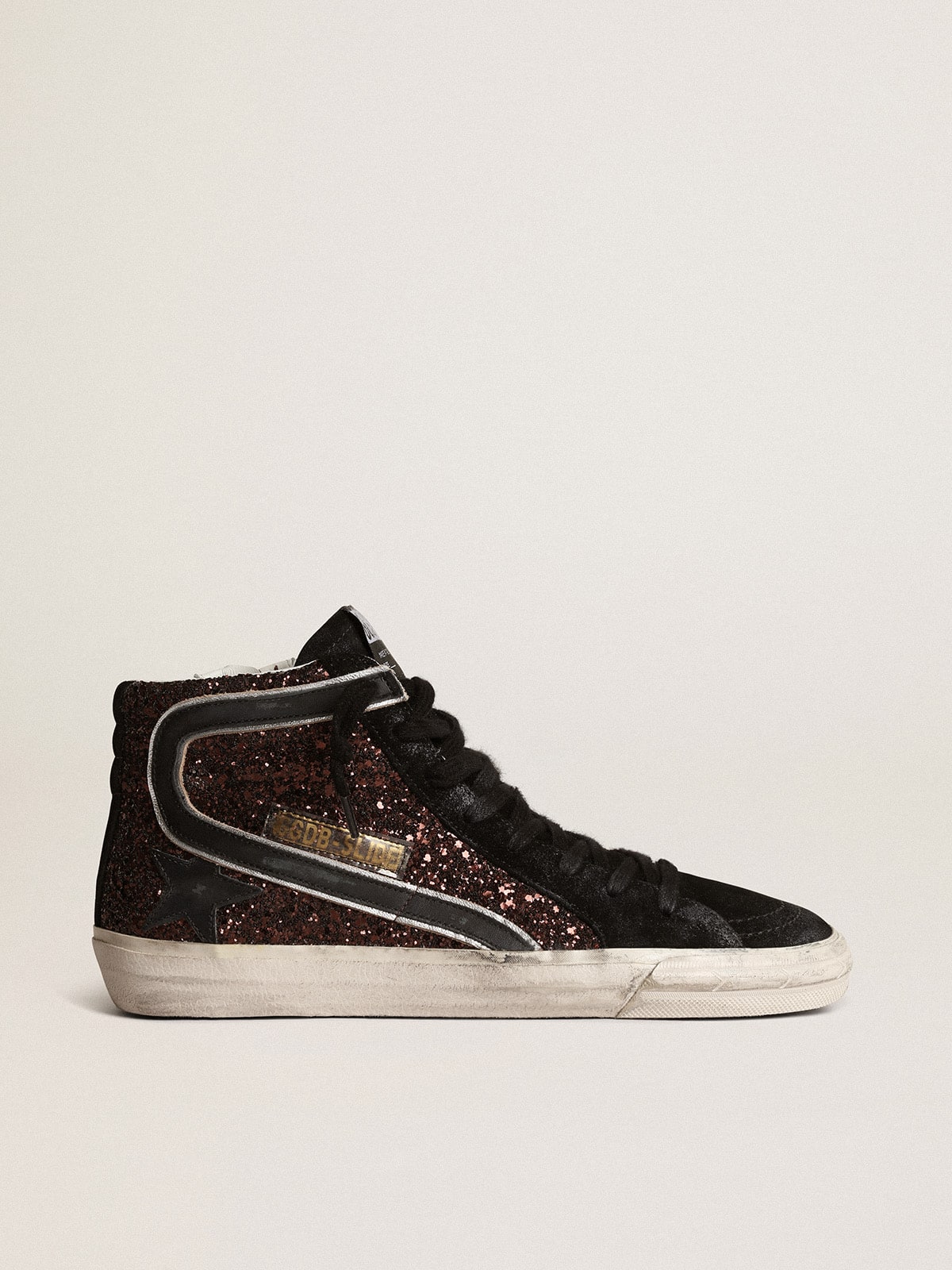 Golden Goose Slide In Brown Glitter With Black Leather Star And Flash - Sneaker Türkiye