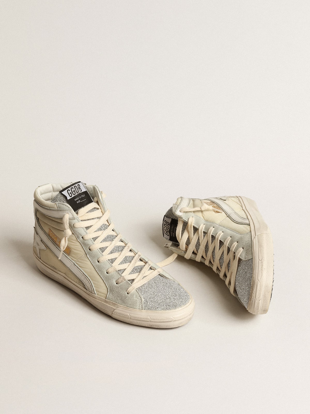 Golden Goose Slide In Ivory Nylon With White Leather Star And Swaroski Tongue - Sneaker Türkiye