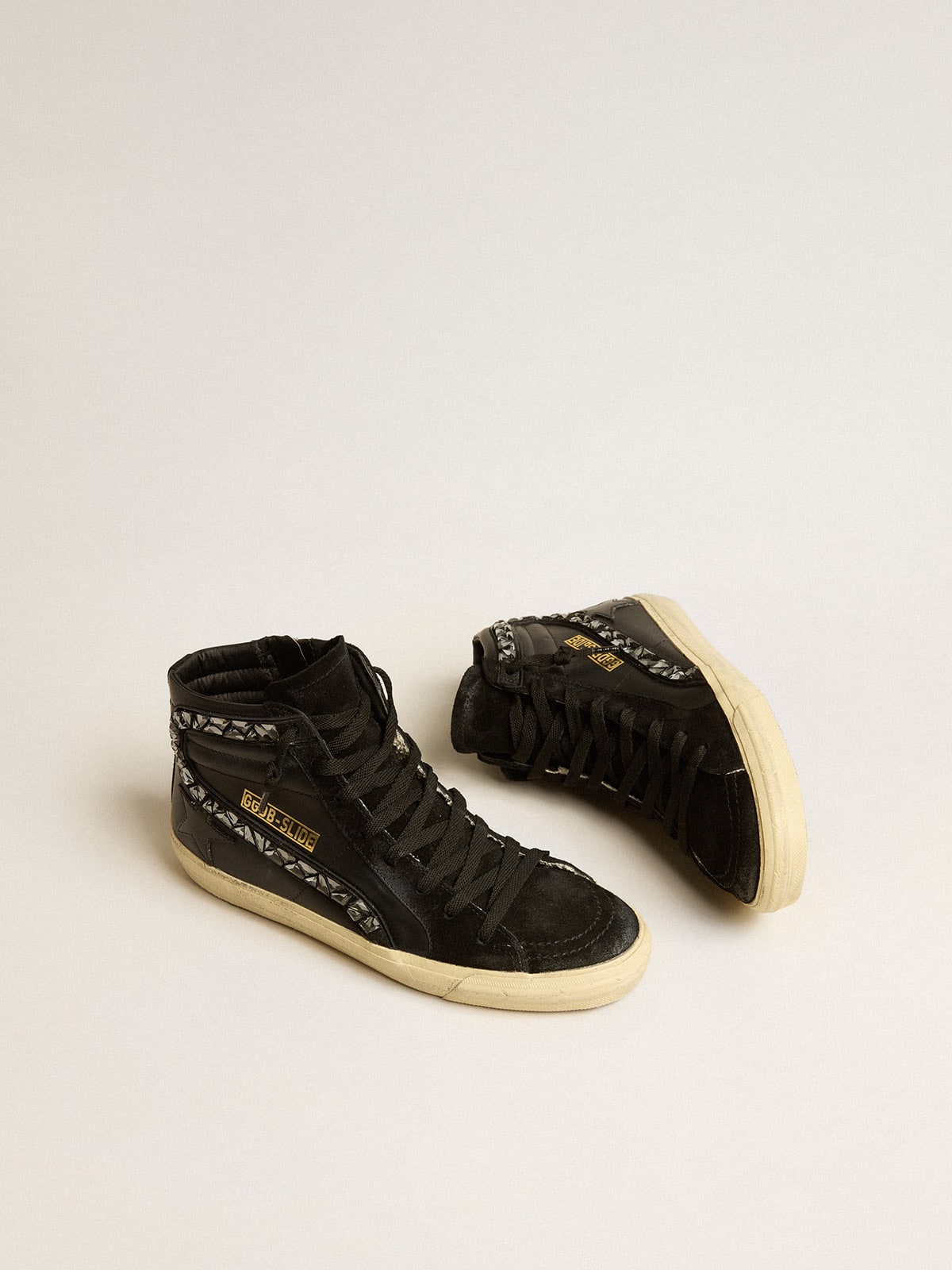 Golden Goose Slide In Leather With Black Star And Swarovski Crystal Flash - Sneaker Türkiye