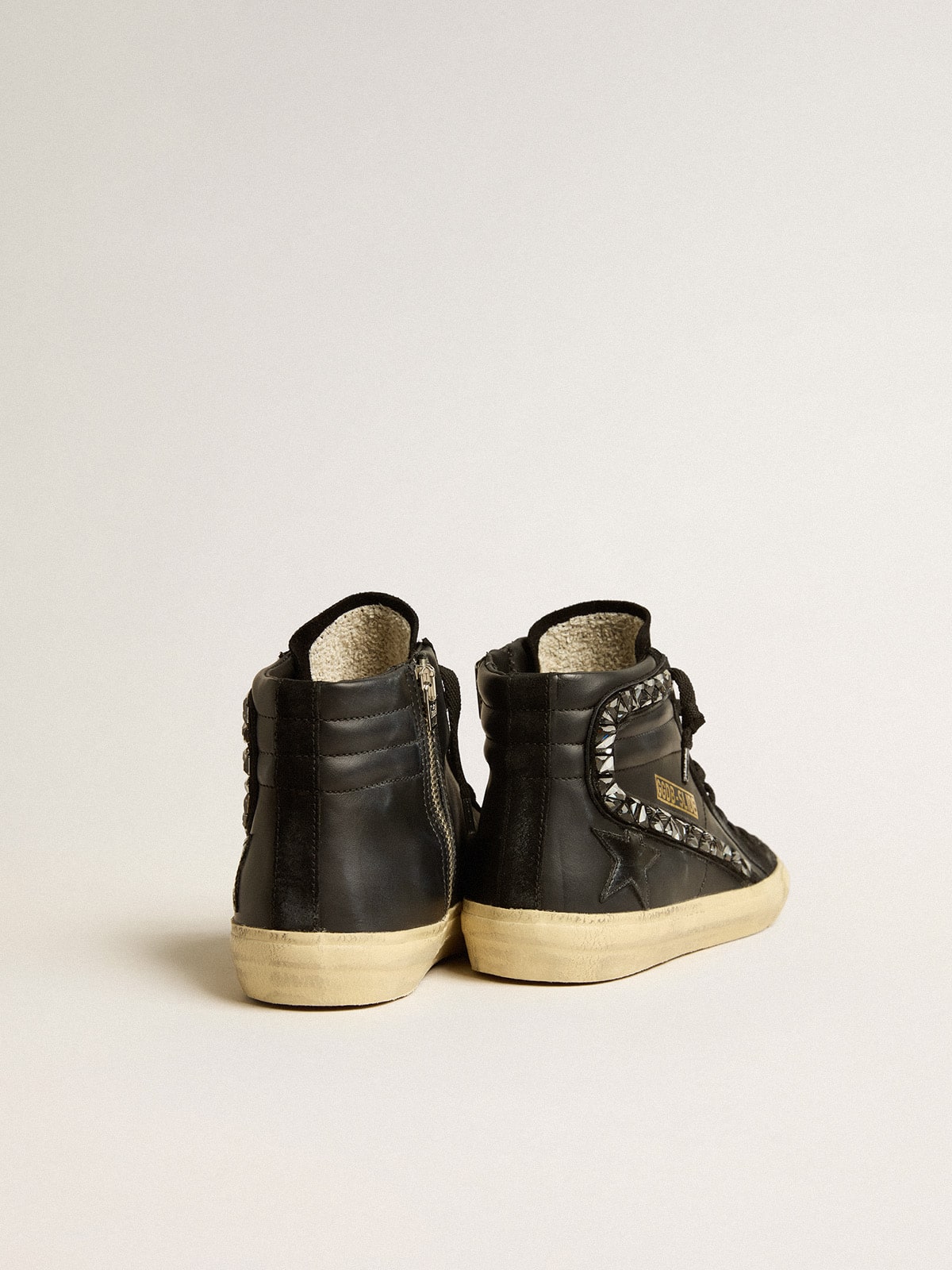 Golden Goose Slide In Leather With Black Star And Swarovski Crystal Flash - Sneaker Türkiye
