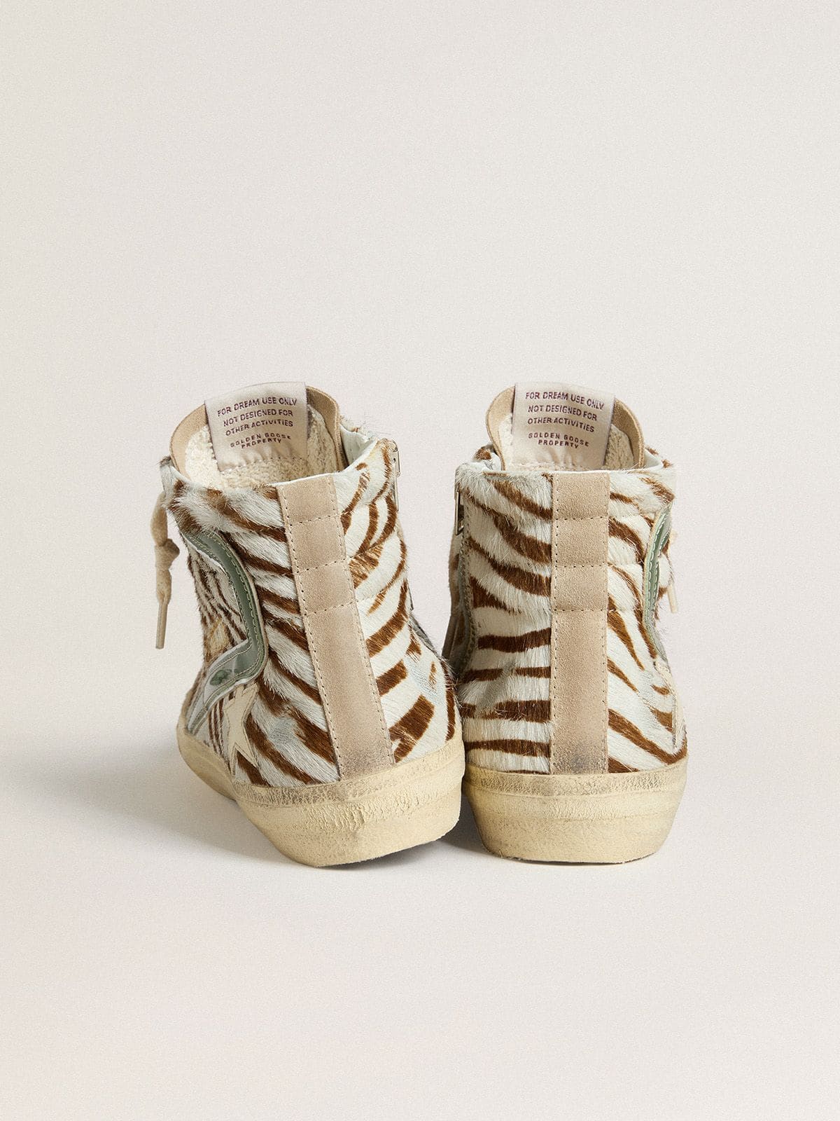 Golden Goose Women’s Slide In Zebra-Print Pony Skin With Green Laminated Leather Flash - Sneaker Türkiye