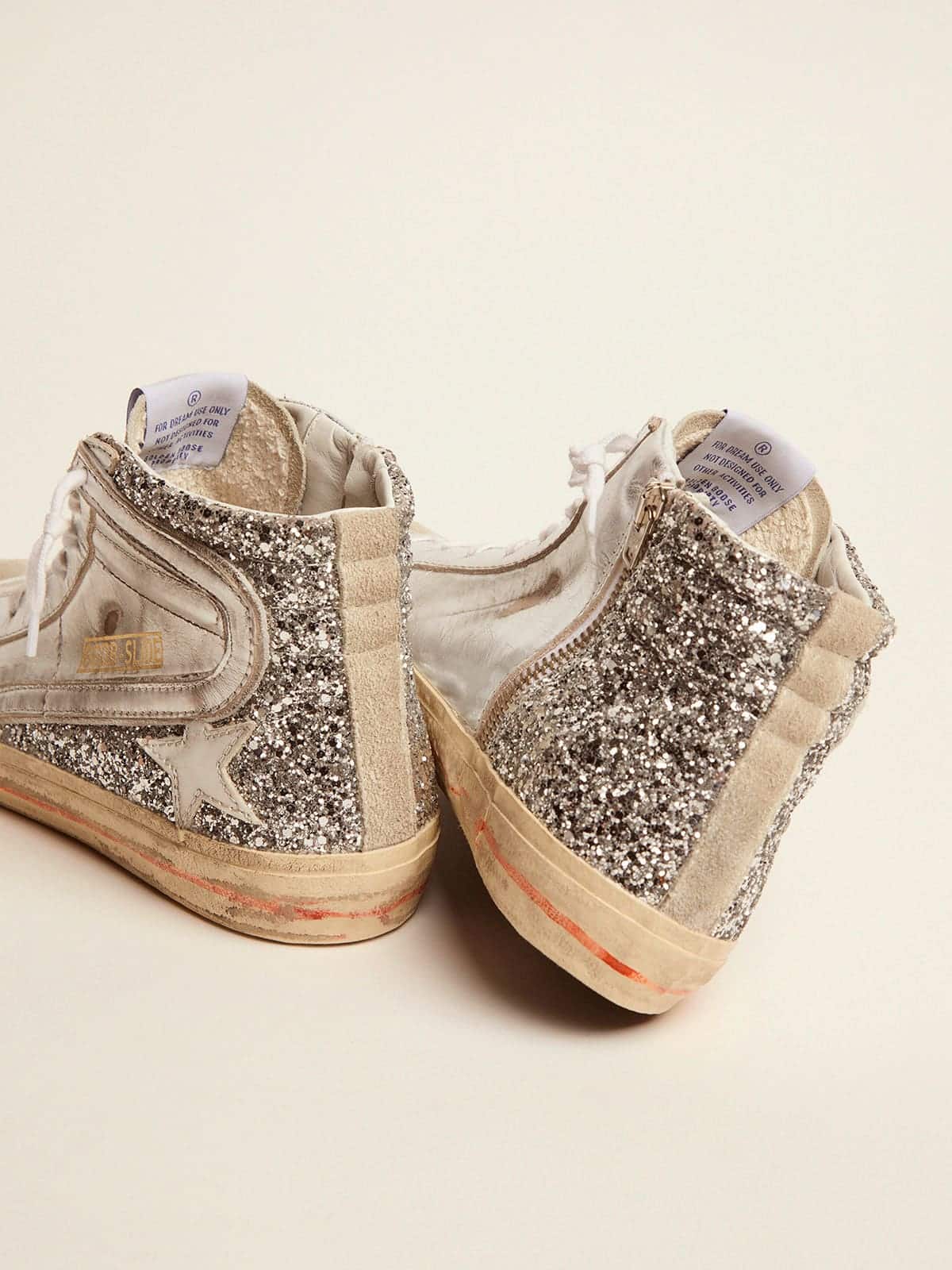 Golden Goose Women’s Slide With Laminated Leather Upper And Silver Glitter - Sneaker Türkiye