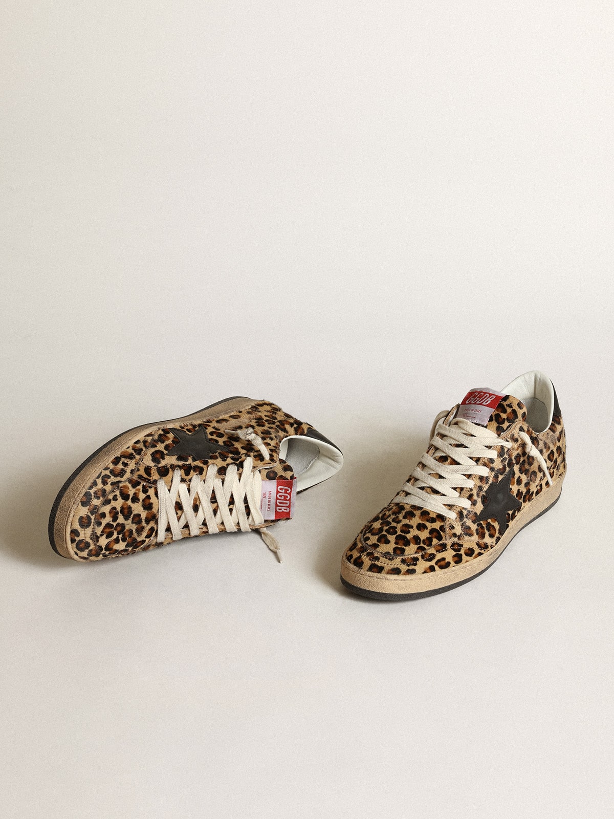 Golden Goose Women’s Ball Star In Leo-Print Pony Skin, Black Leather Star And Heel Tab - Sneaker Türkiye