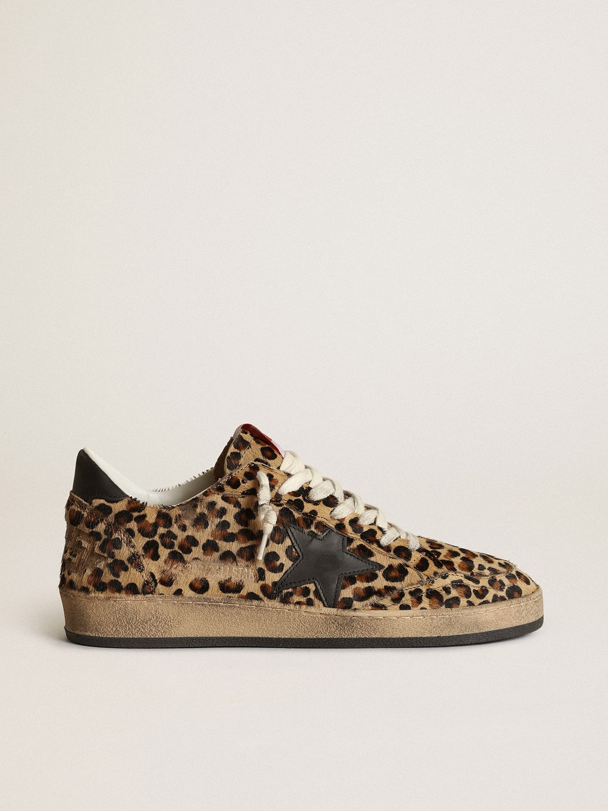 Golden Goose Women’s Ball Star In Leo-Print Pony Skin, Black Leather Star And Heel Tab - Sneaker Türkiye