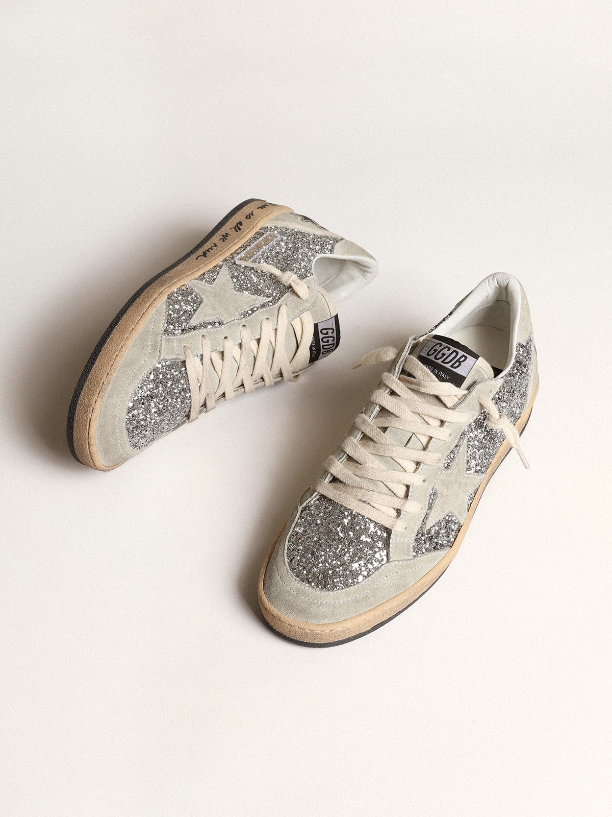 Golden Goose Women’s Ball Star In Silver Glitter With Ice-Gray Suede Inserts - Sneaker Türkiye