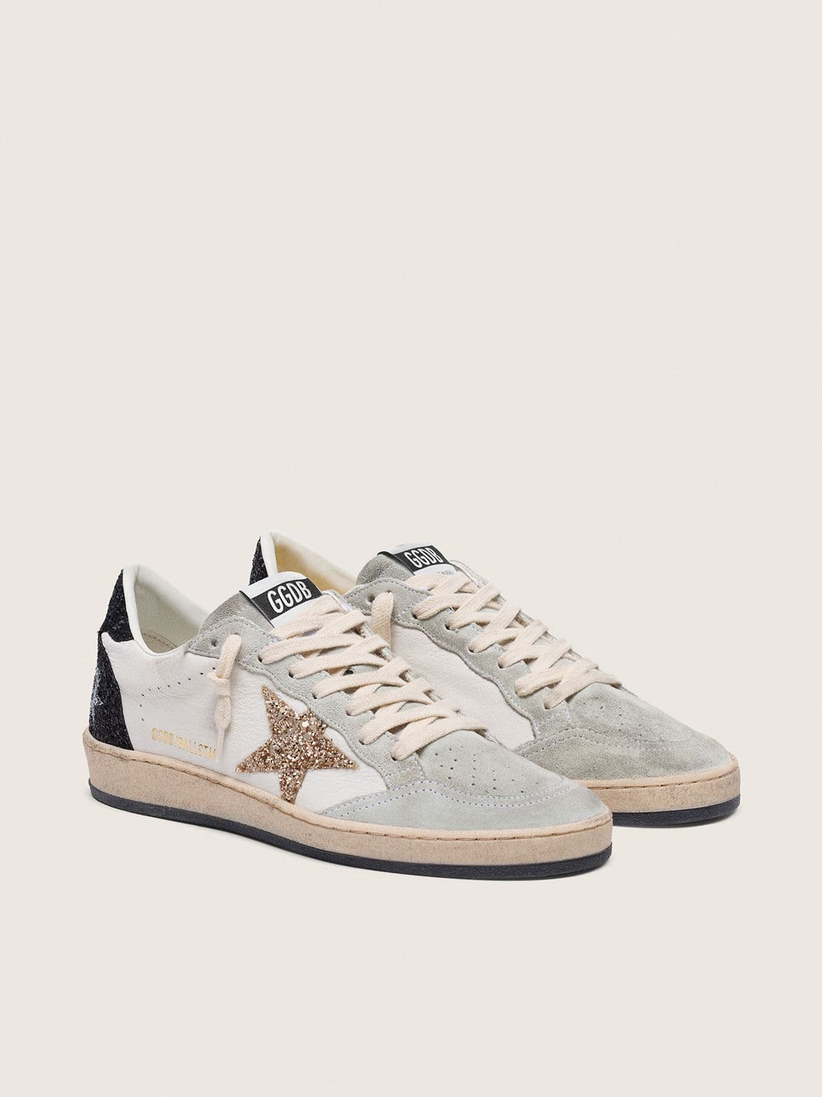 Golden Goose Women’s Ball Star In Nappa And Suede With Glitter Star And Black Heel Tab - Sneaker Türkiye
