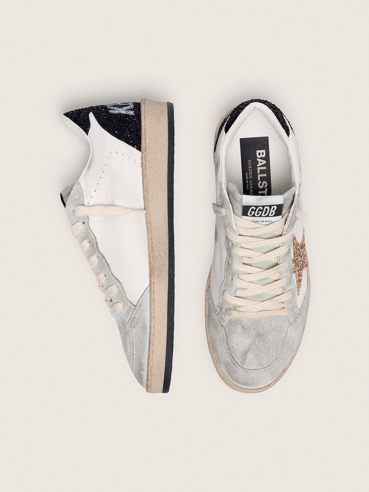 Golden Goose Women’s Ball Star In Nappa And Suede With Glitter Star And Black Heel Tab - Sneaker Türkiye